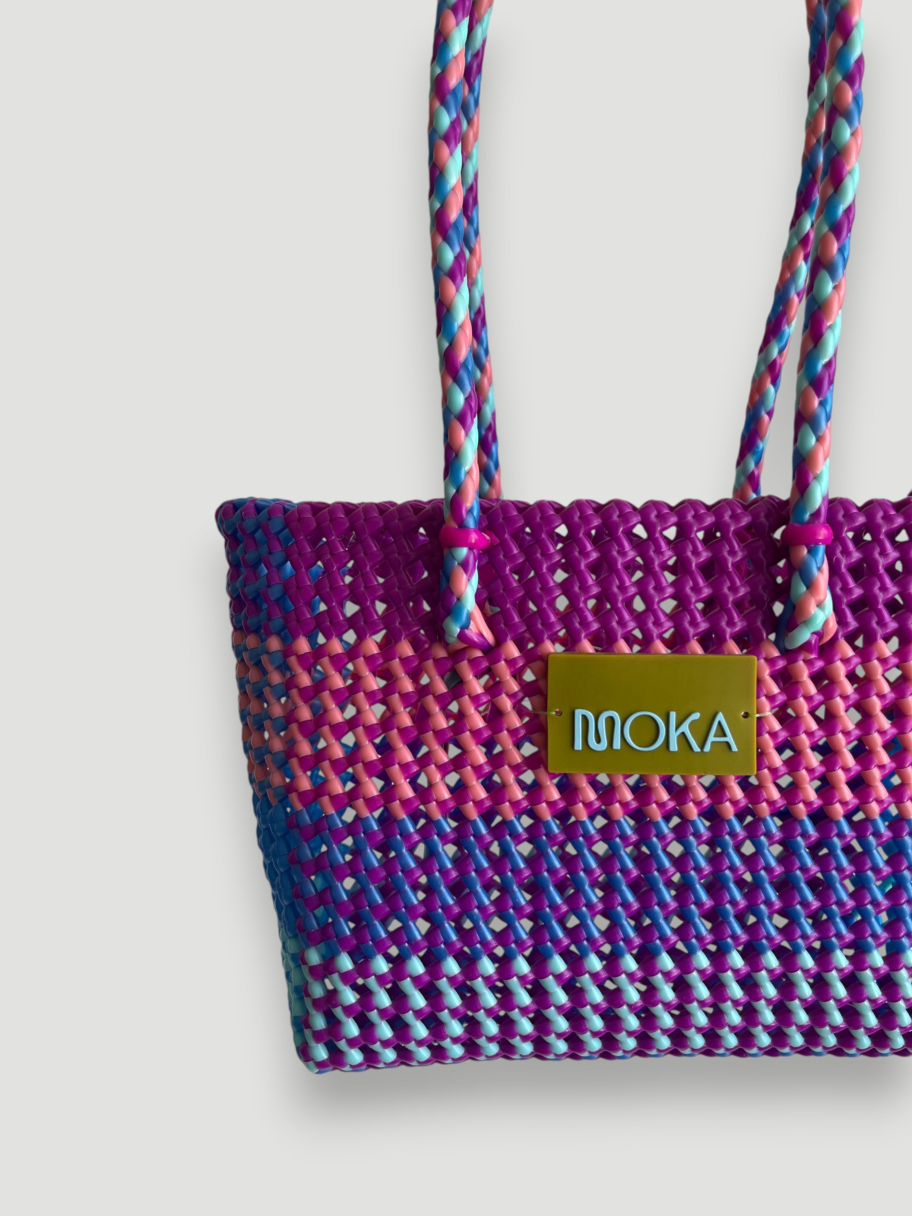 N°523S - SAC PANIER TRESSÉ MAIN - PETIT - multicolors