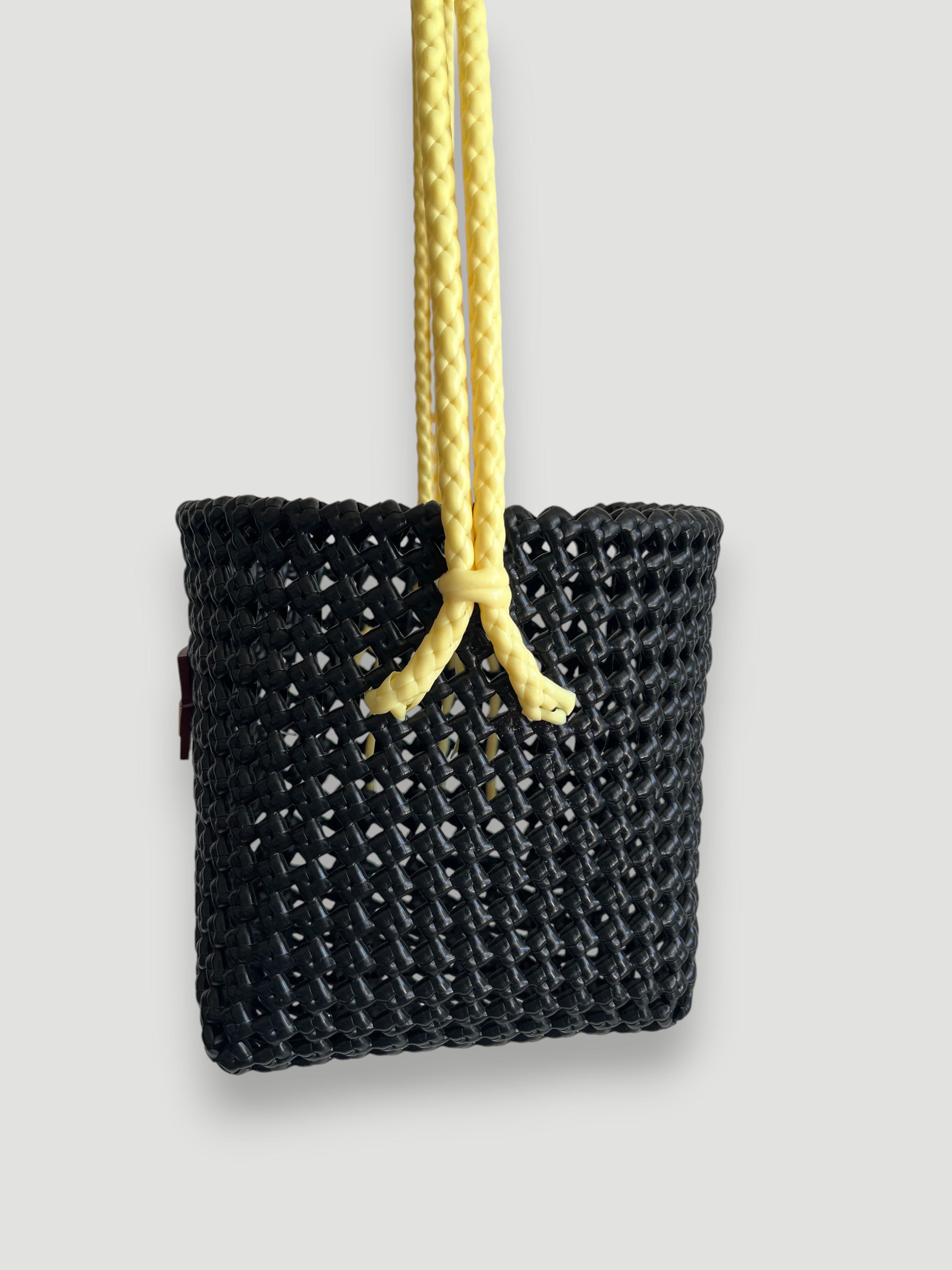 N°35SE - HAND-WOVEN BASKET BAG - BUCKET - black & cream