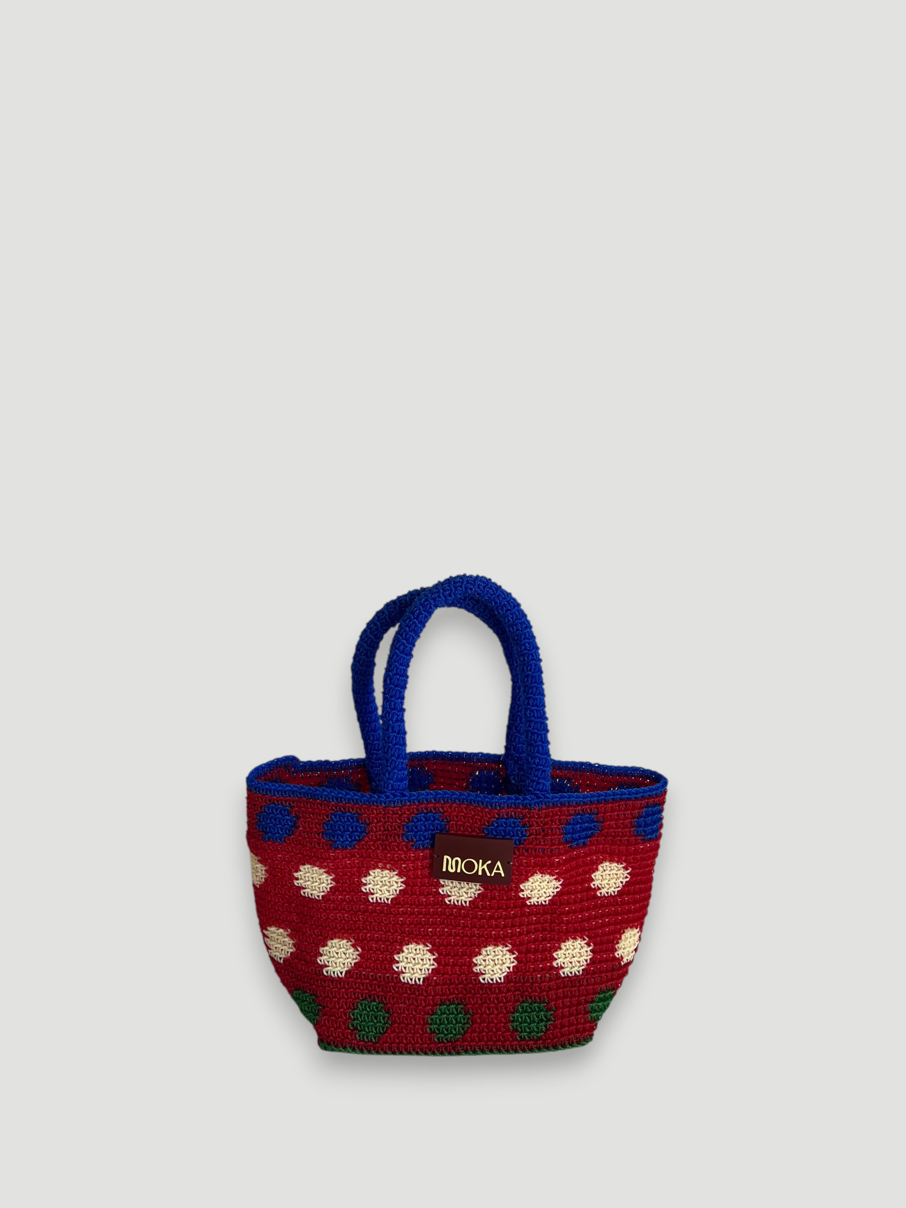 N°31SC - SAC PANIER CROCHET POIS S - PETIT - ROUGE