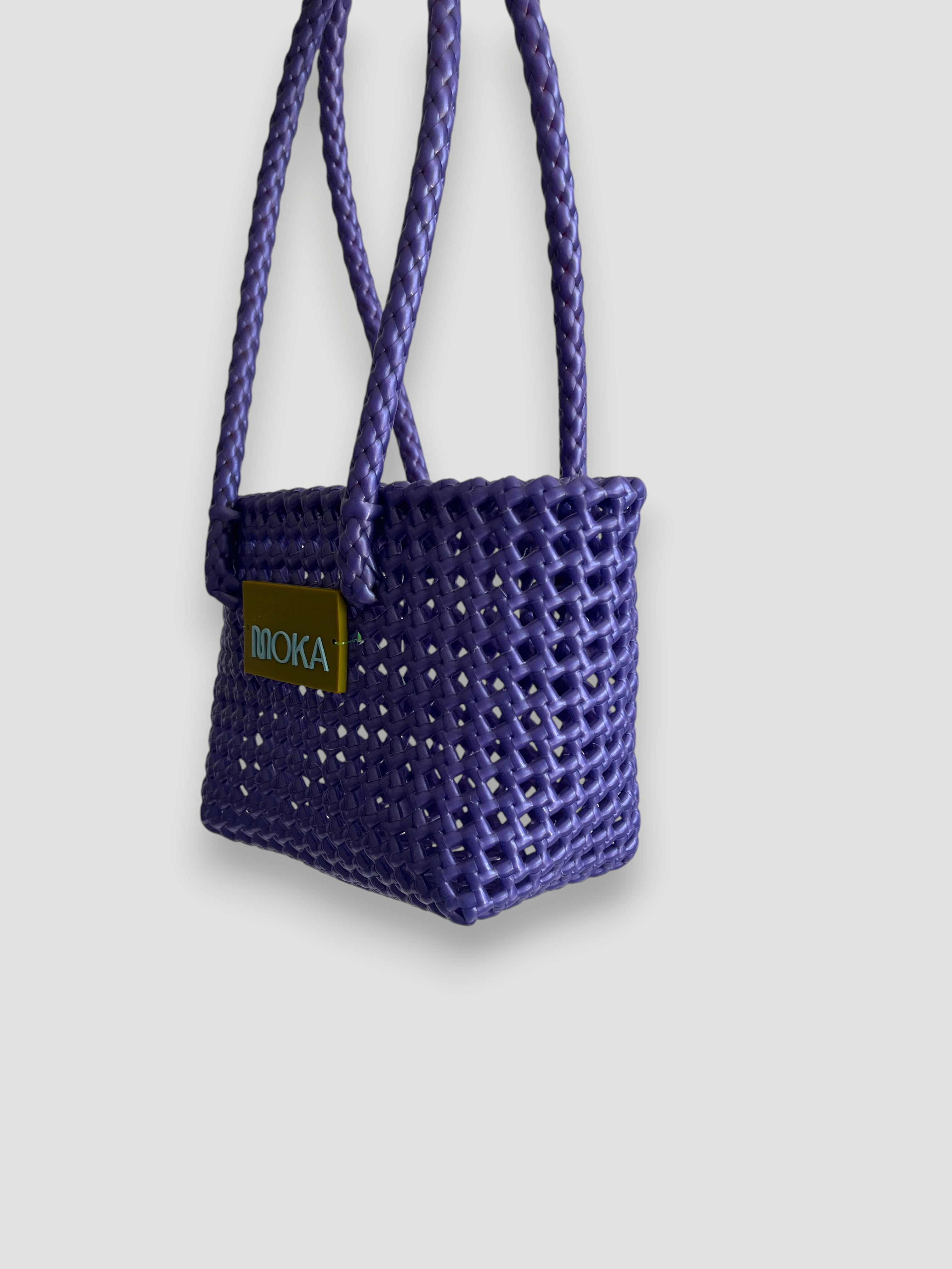 N°530XS - SAC PANIER TRESSÉ MAIN - MINI - violet irisé