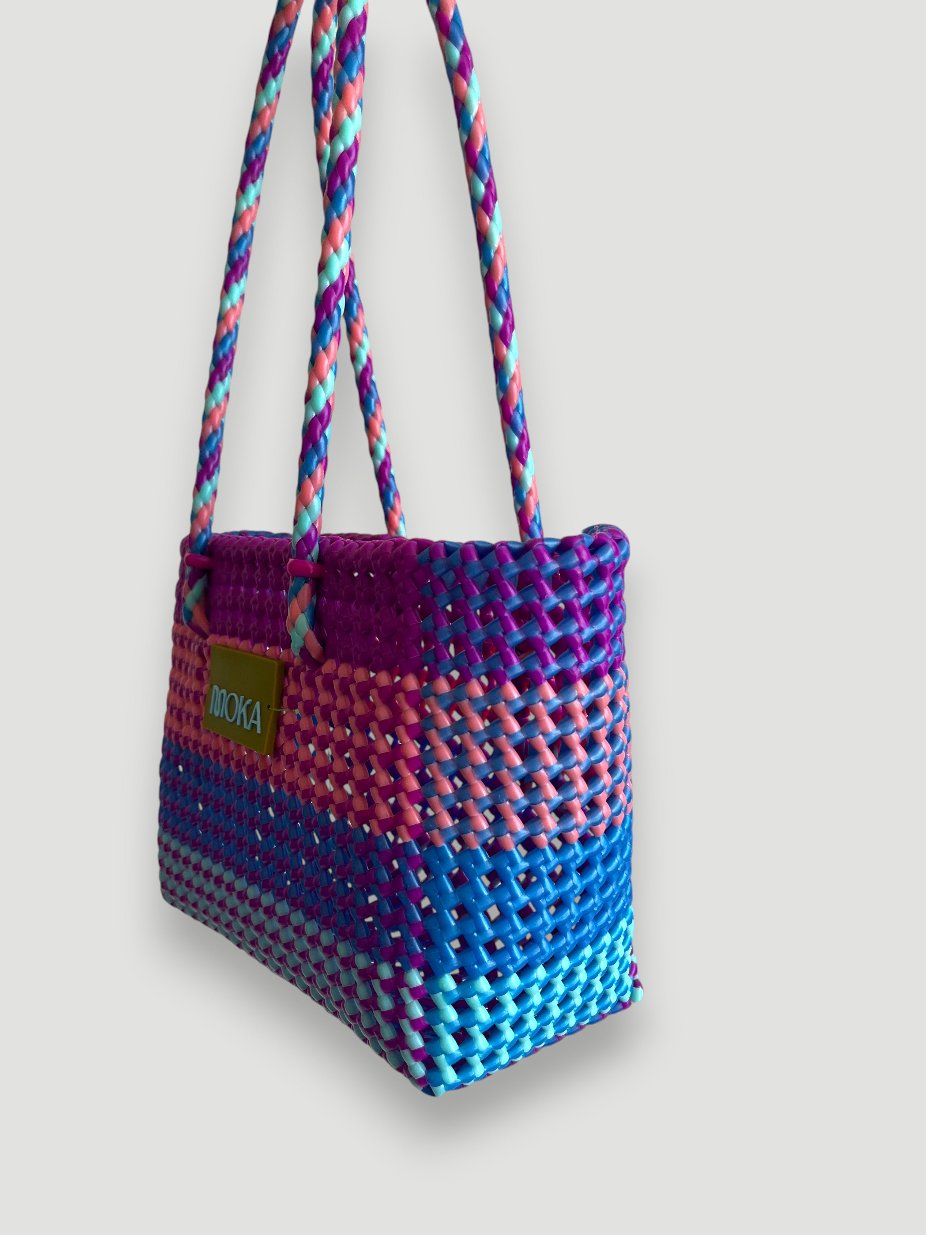 N°523S - SAC PANIER TRESSÉ MAIN - PETIT - multicolors