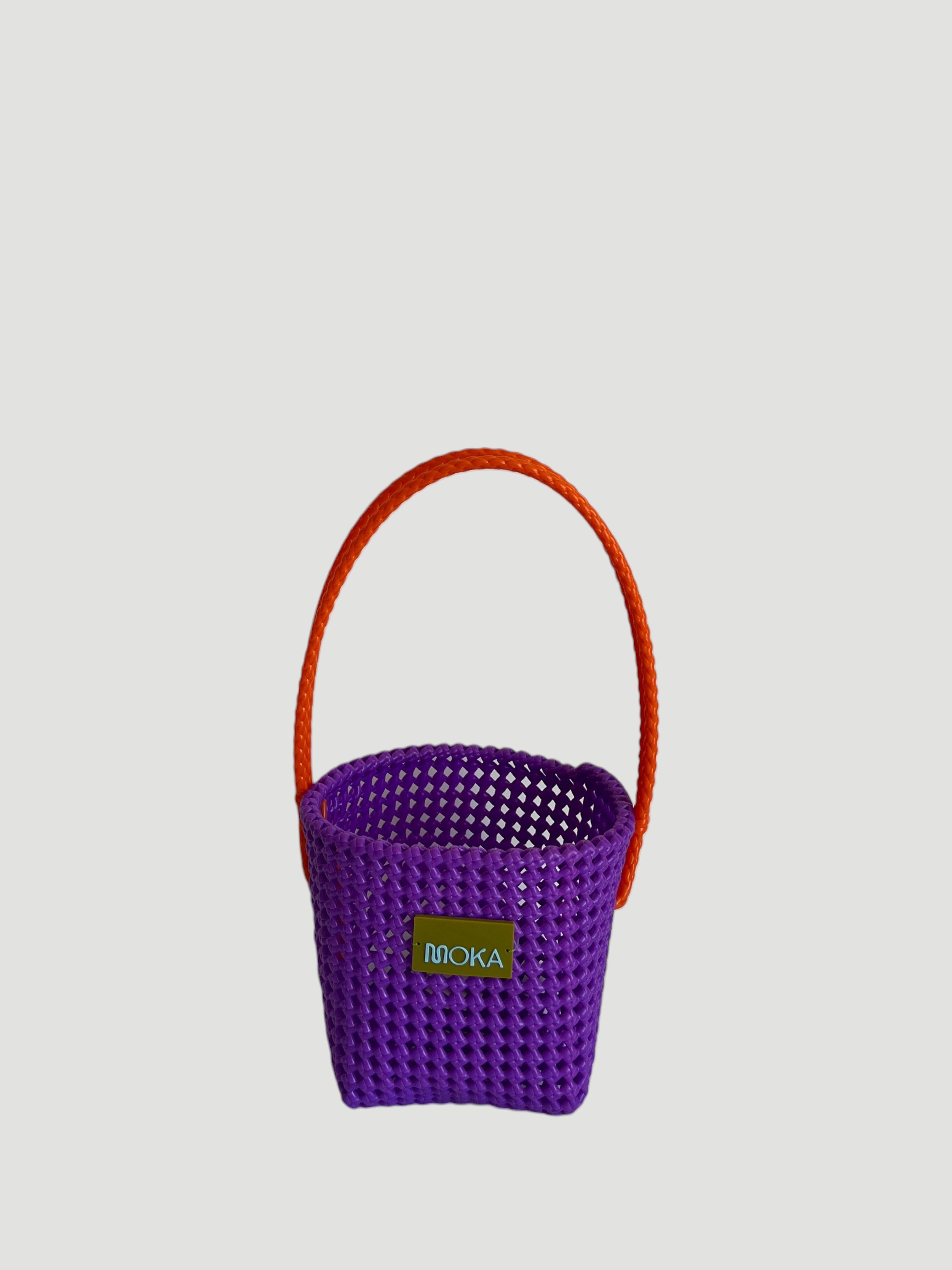 N°8SE - SAC PANIER TRESSÉ MAIN - SEAU - violet & orange
