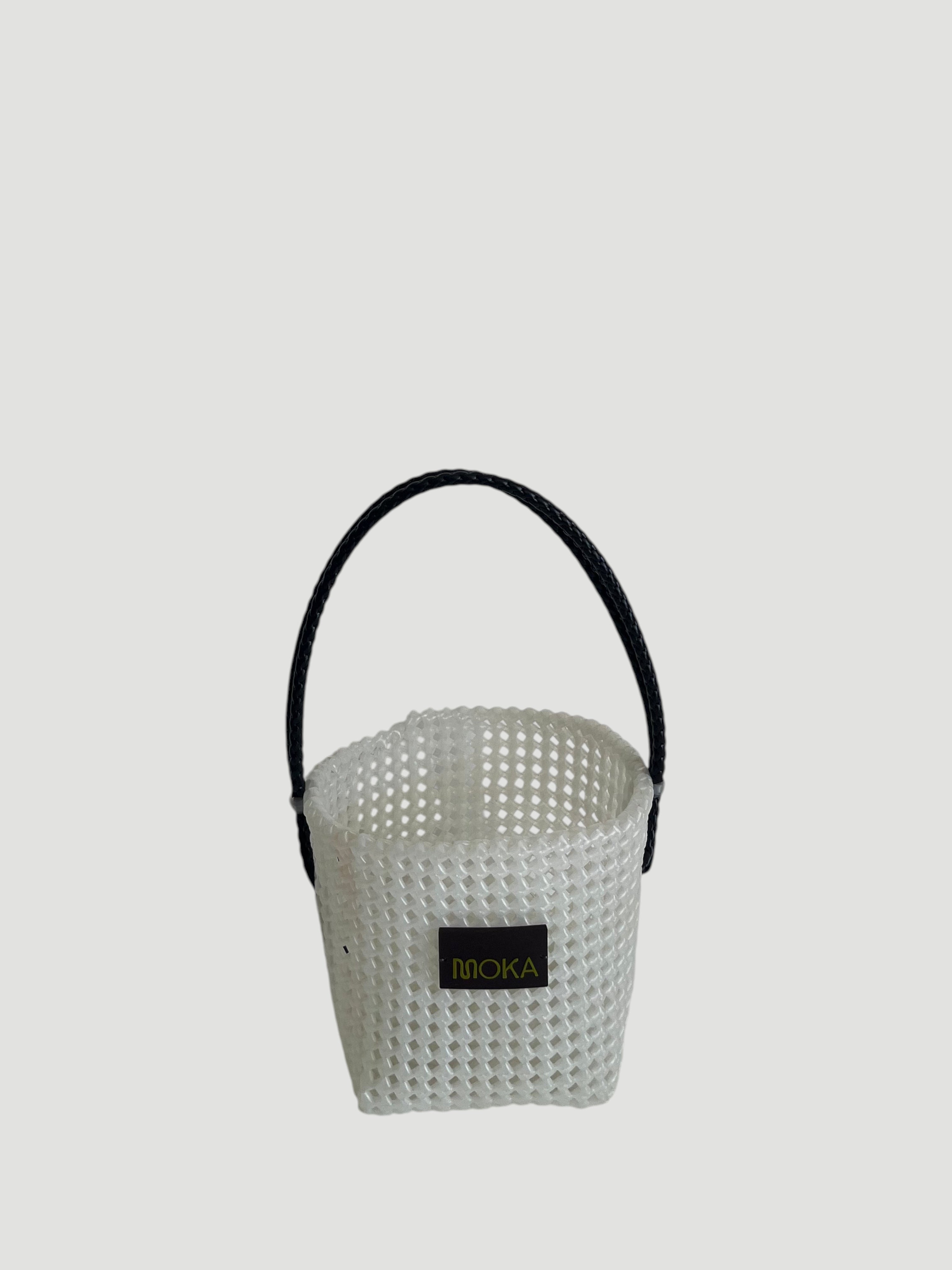 N°9SE - SAC PANIER TRESSÉ MAIN - SEAU - transparent & noir