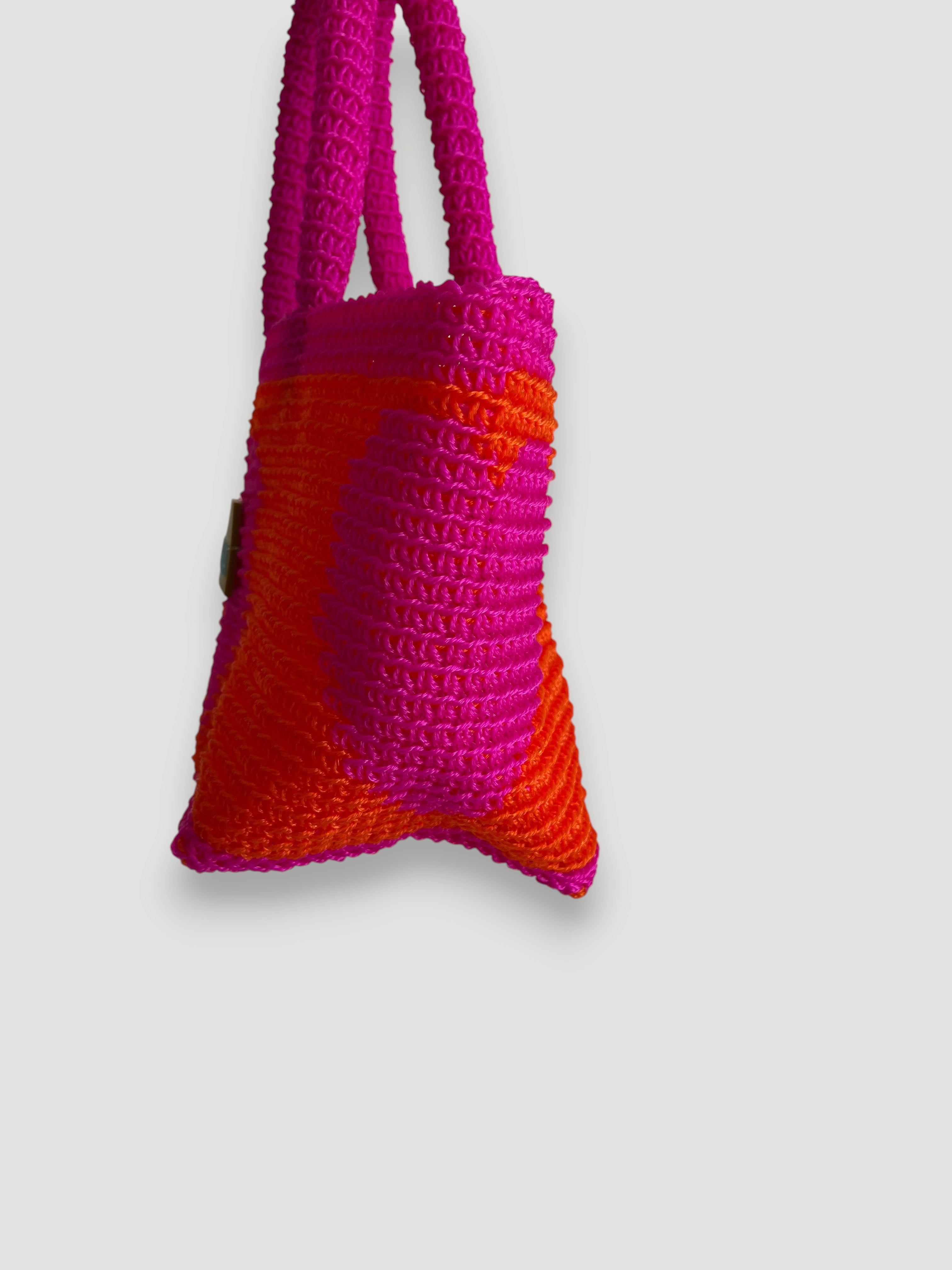 N°30SC - SAC PANIER CROCHET COEUR S - PETIT - ROSE & ORANGE