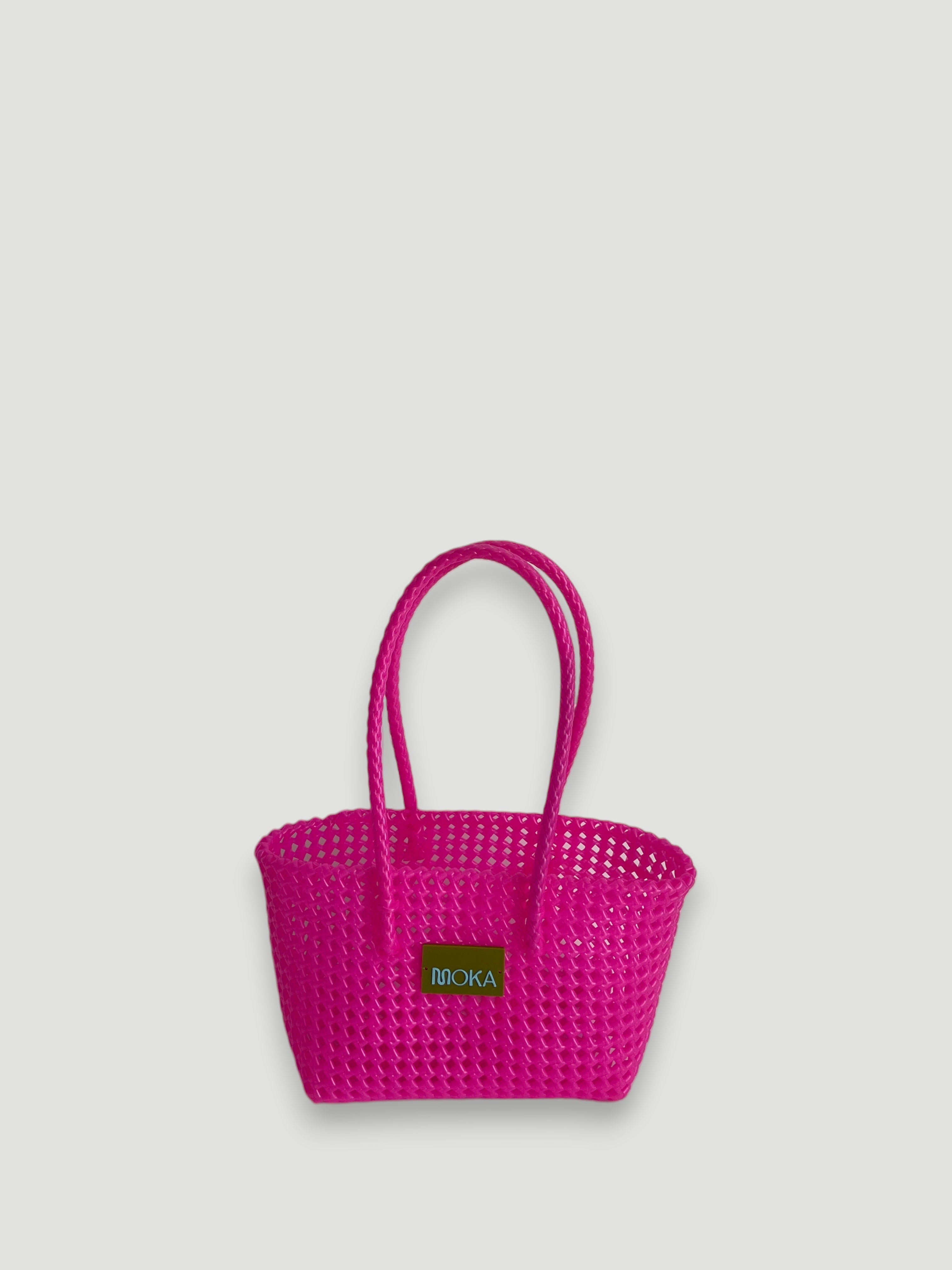 N°525S - SAC PANIER TRESSÉ MAIN - PETIT - rose fluo cristal