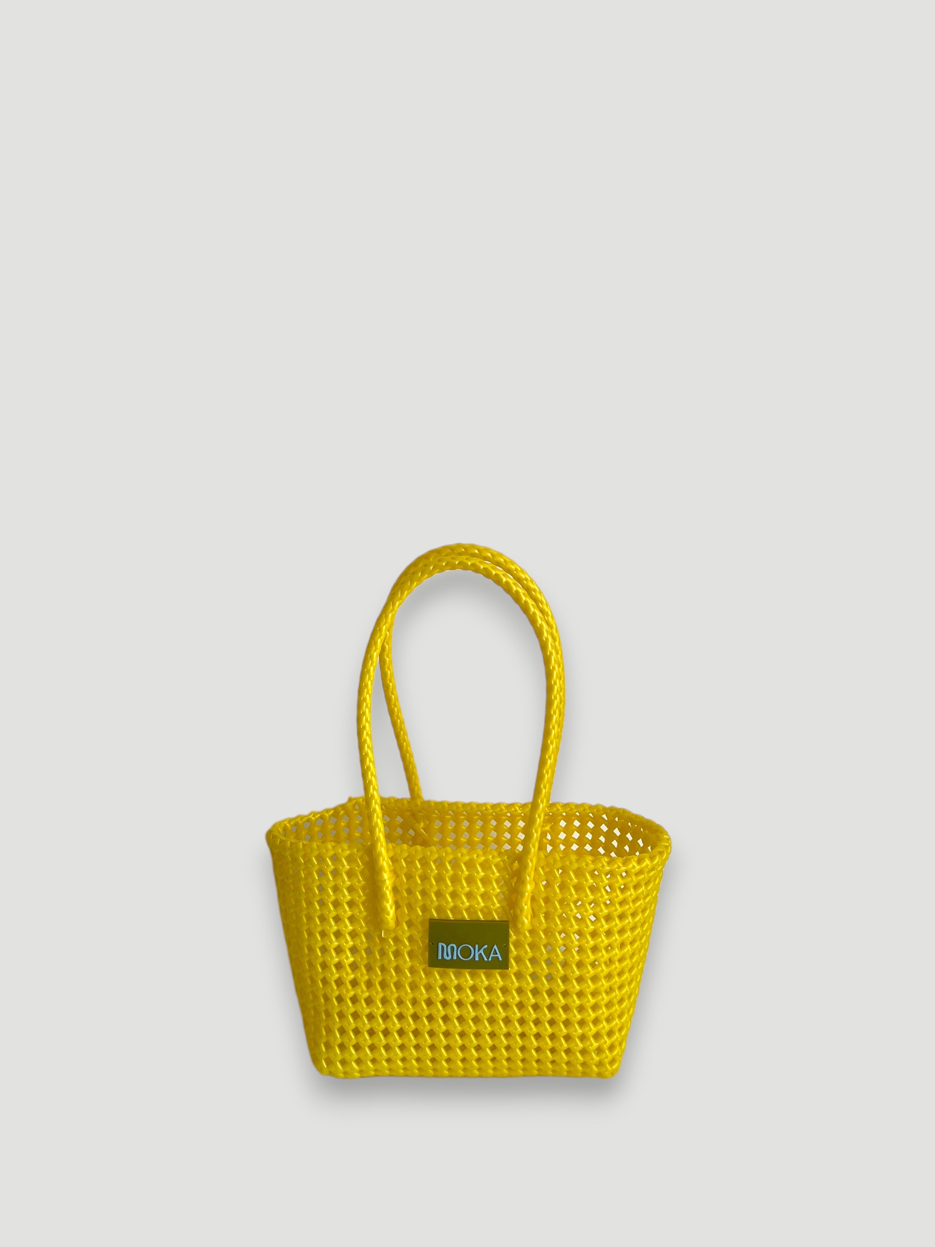 N°527S - SAC PANIER TRESSÉ MAIN - PETIT - jaune irisé