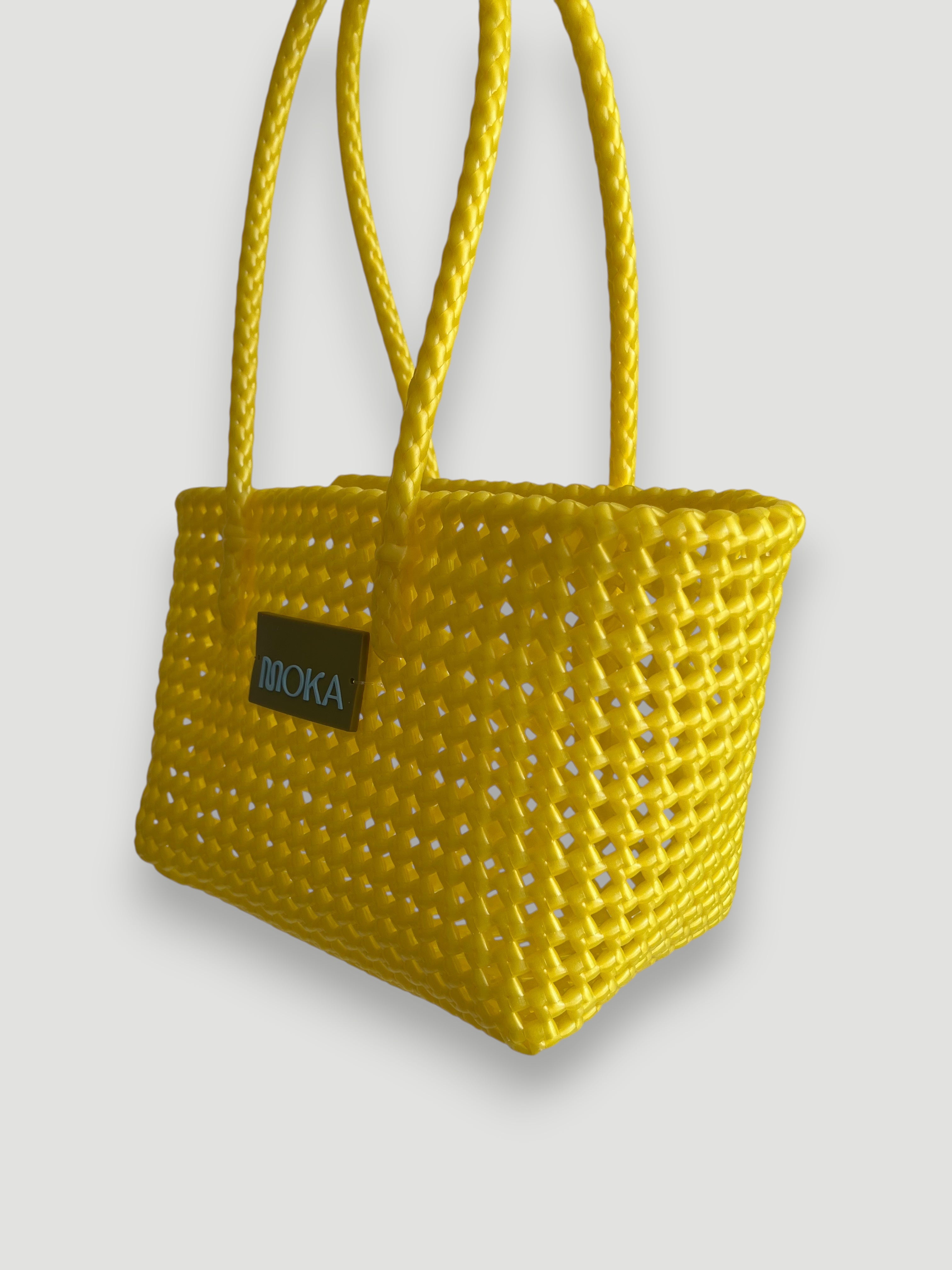 N°527S - SAC PANIER TRESSÉ MAIN - PETIT - jaune irisé