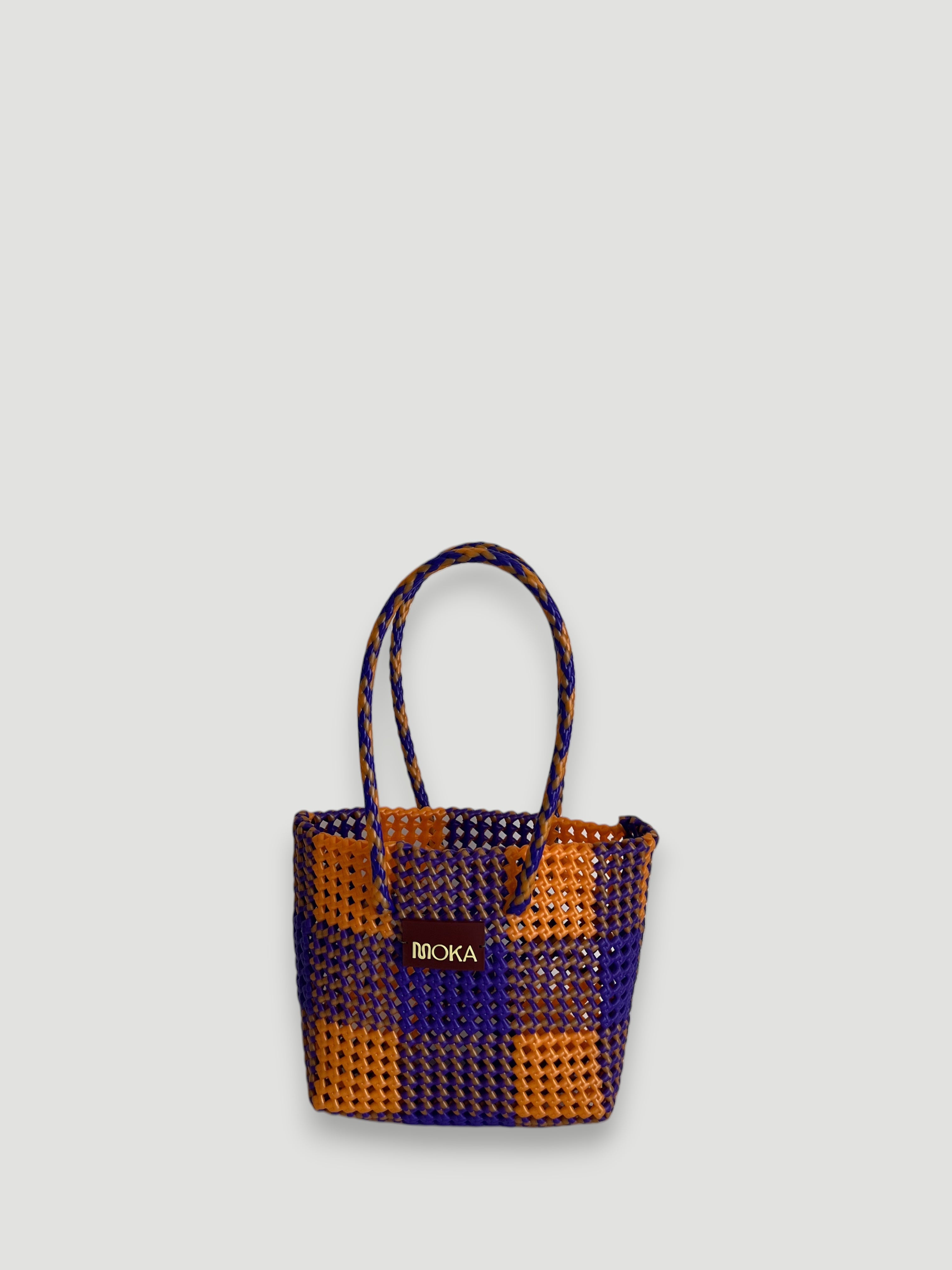 No. 506S bis - HAND-BRAIDSTAKEN BASKET BAG - SMALL - dark purple & gold