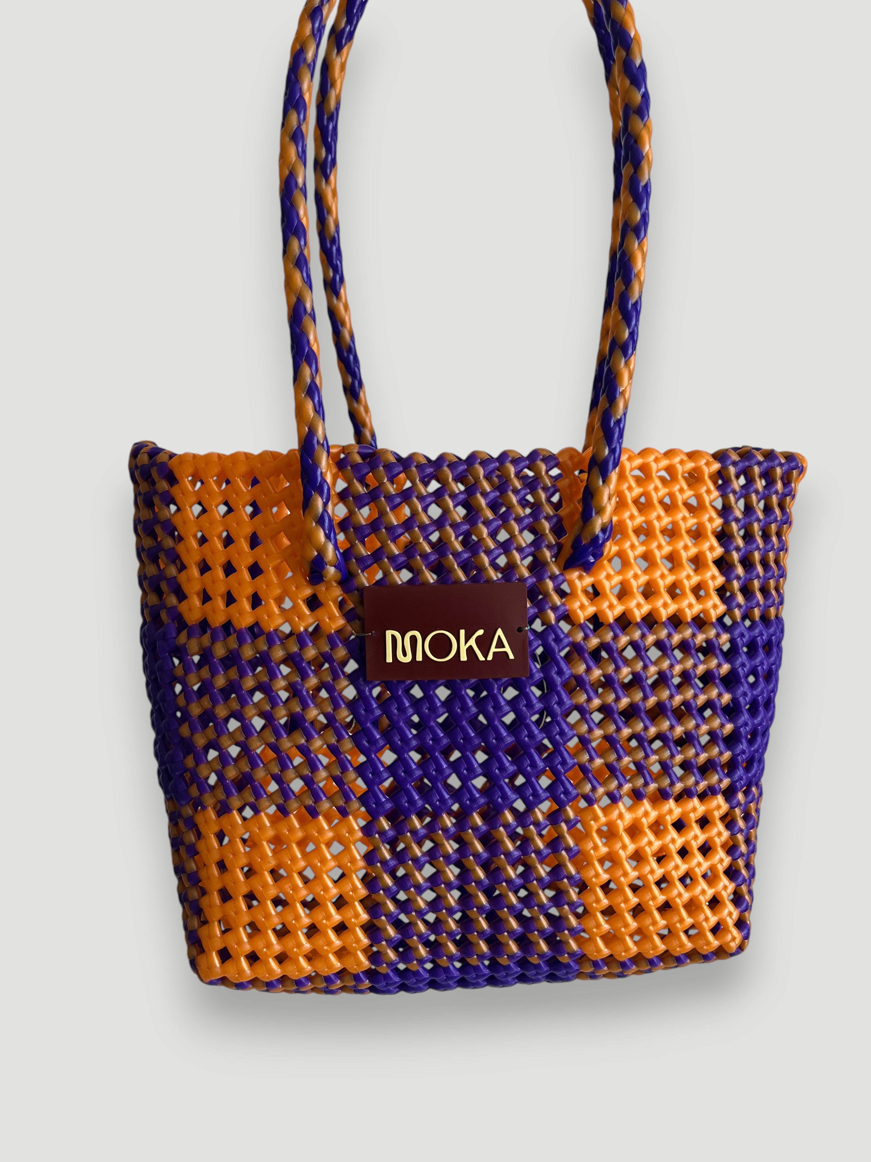 No. 506S bis - HAND-BRAIDSTAKEN BASKET BAG - SMALL - dark purple & gold
