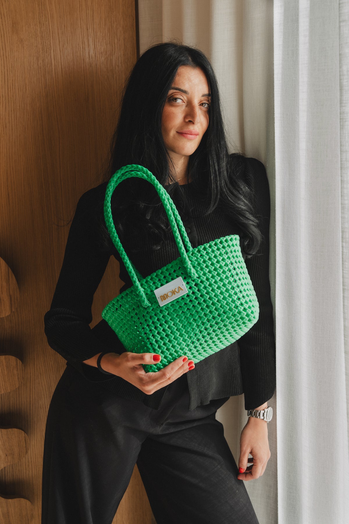 N°136S - SAC PANIER TRESSÉ MAIN - PETIT - vert