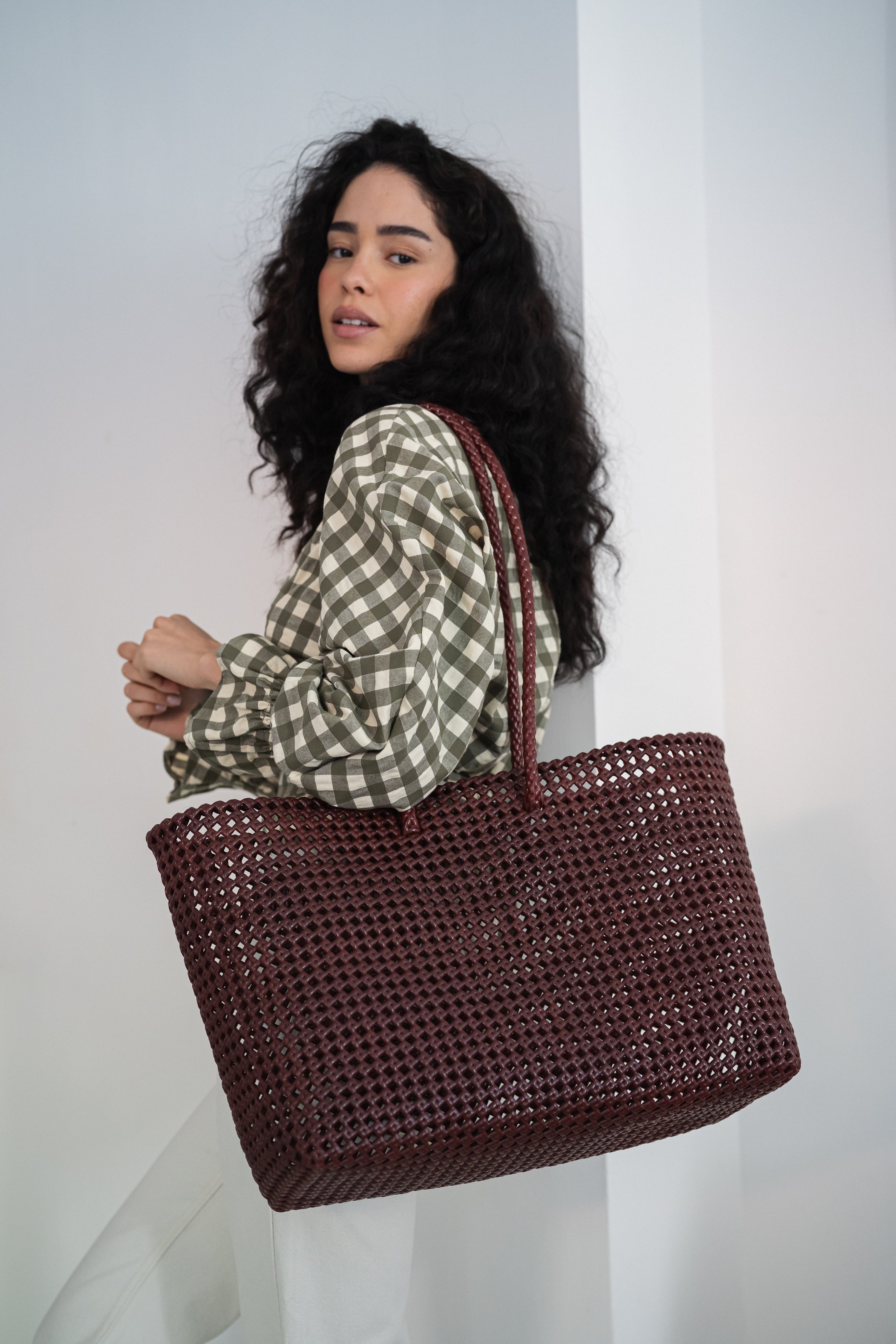 N°257XL - SAC PANIER TRESSÉ MAIN - MAXI - bordeaux