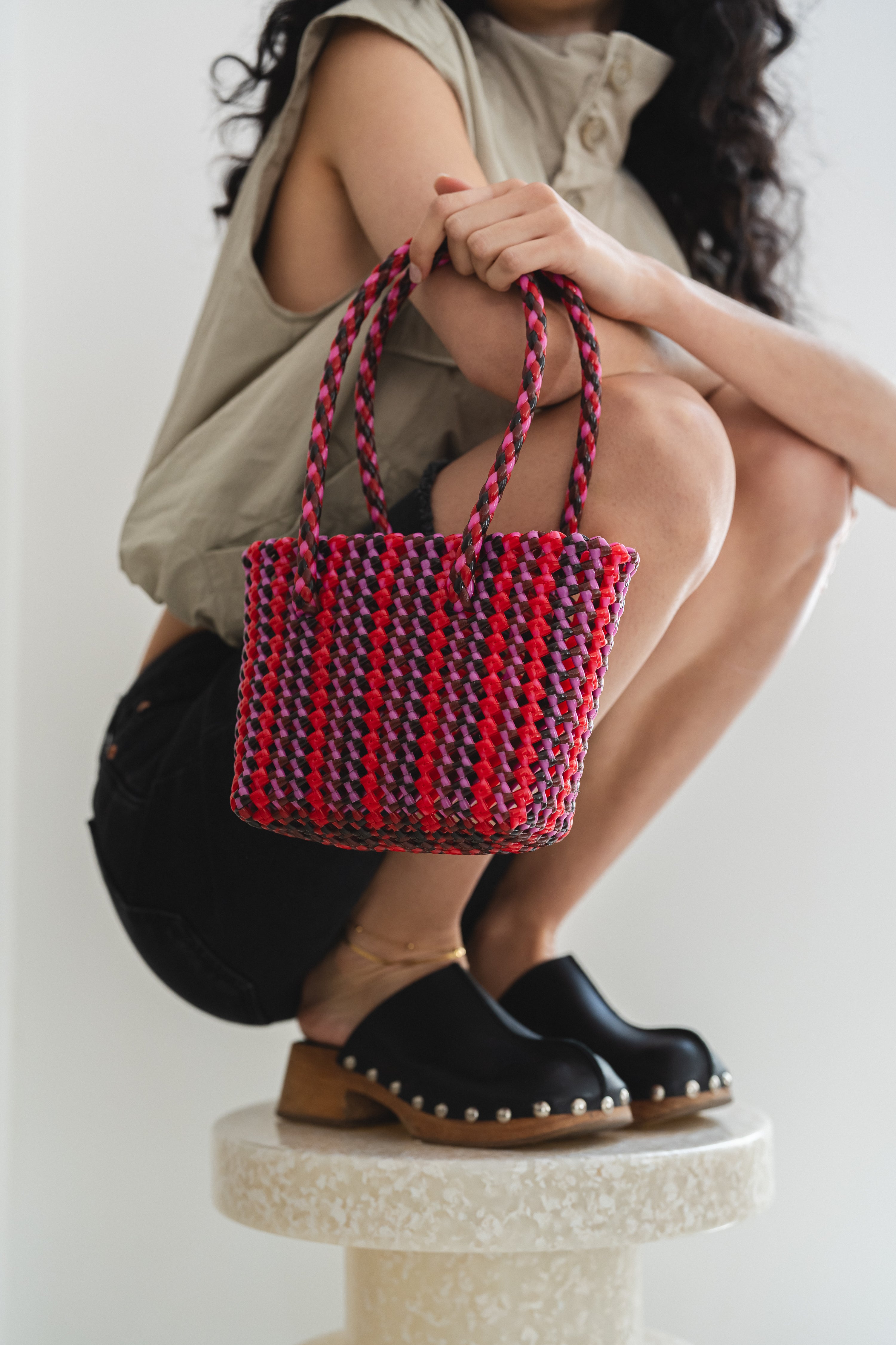 N°304XS - SAC PANIER TRESSÉ MAIN - MINI - multicolors