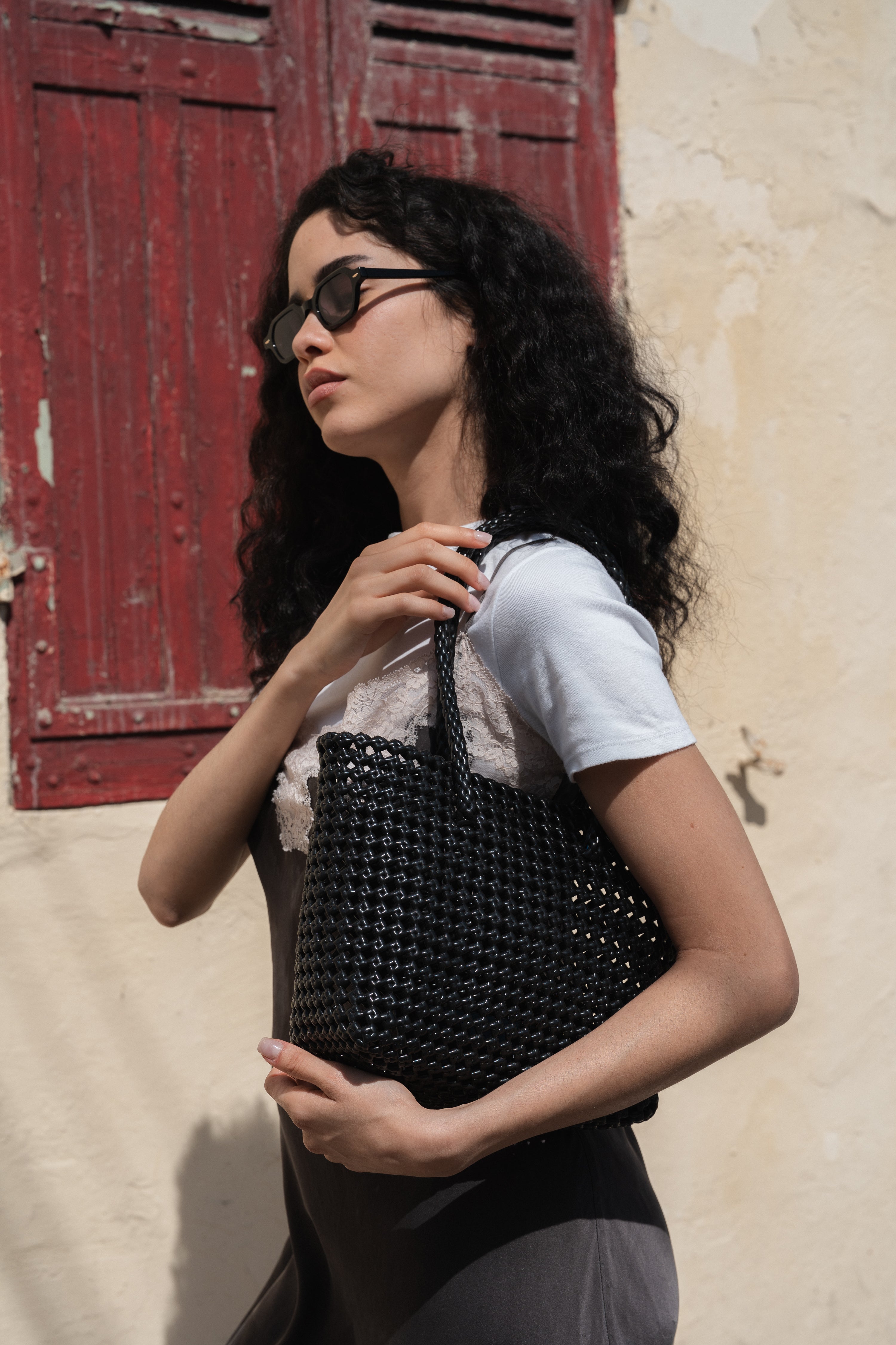 N°47S - SAC PANIER TRESSÉ MAIN - PETIT - noir