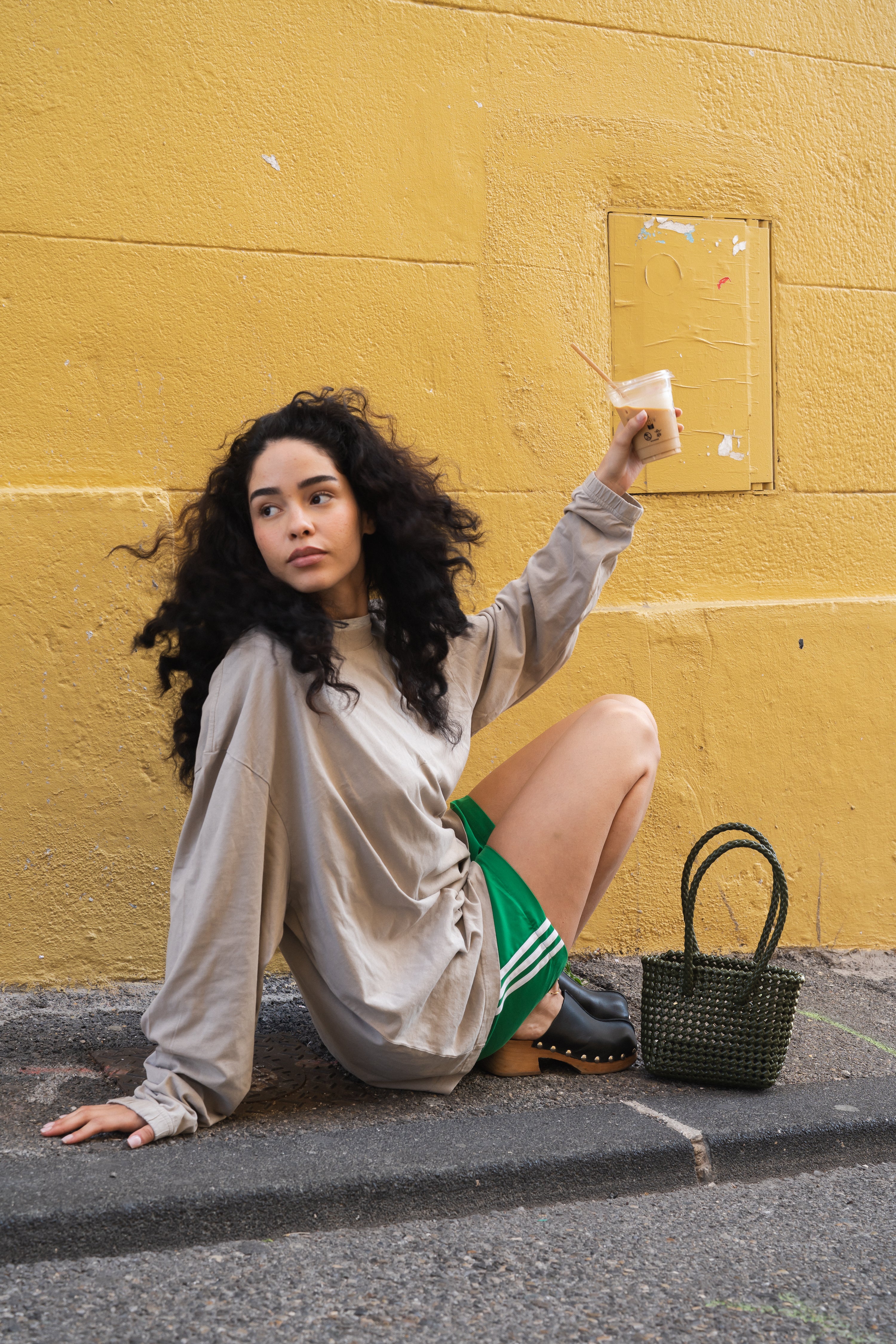 N°45XS bis - SAC PANIER TRESSÉ MAIN - MINI - kaki & crème