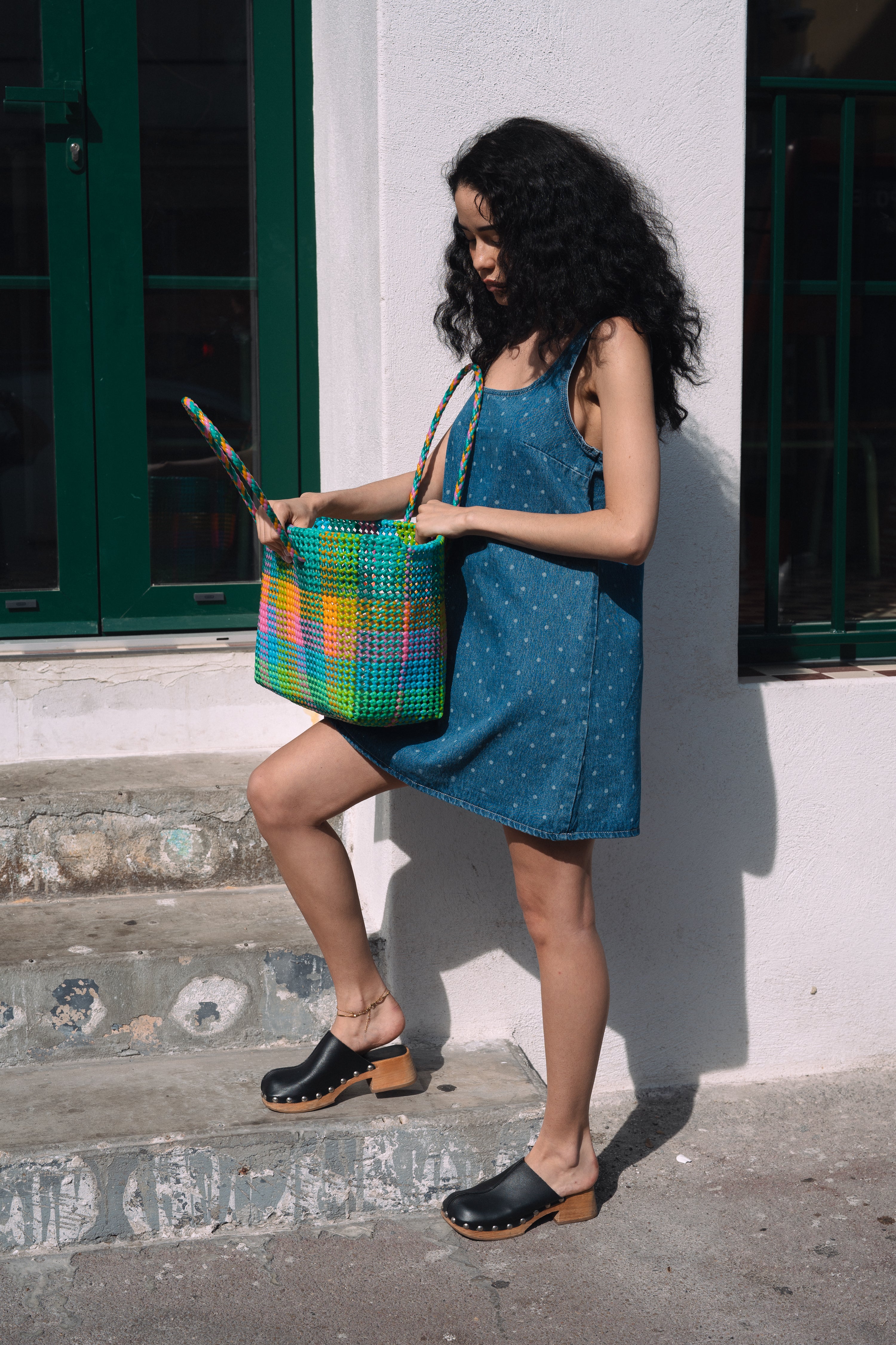 N°488L - SAC PANIER TRESSÉ MAIN - GRAND - multicolors