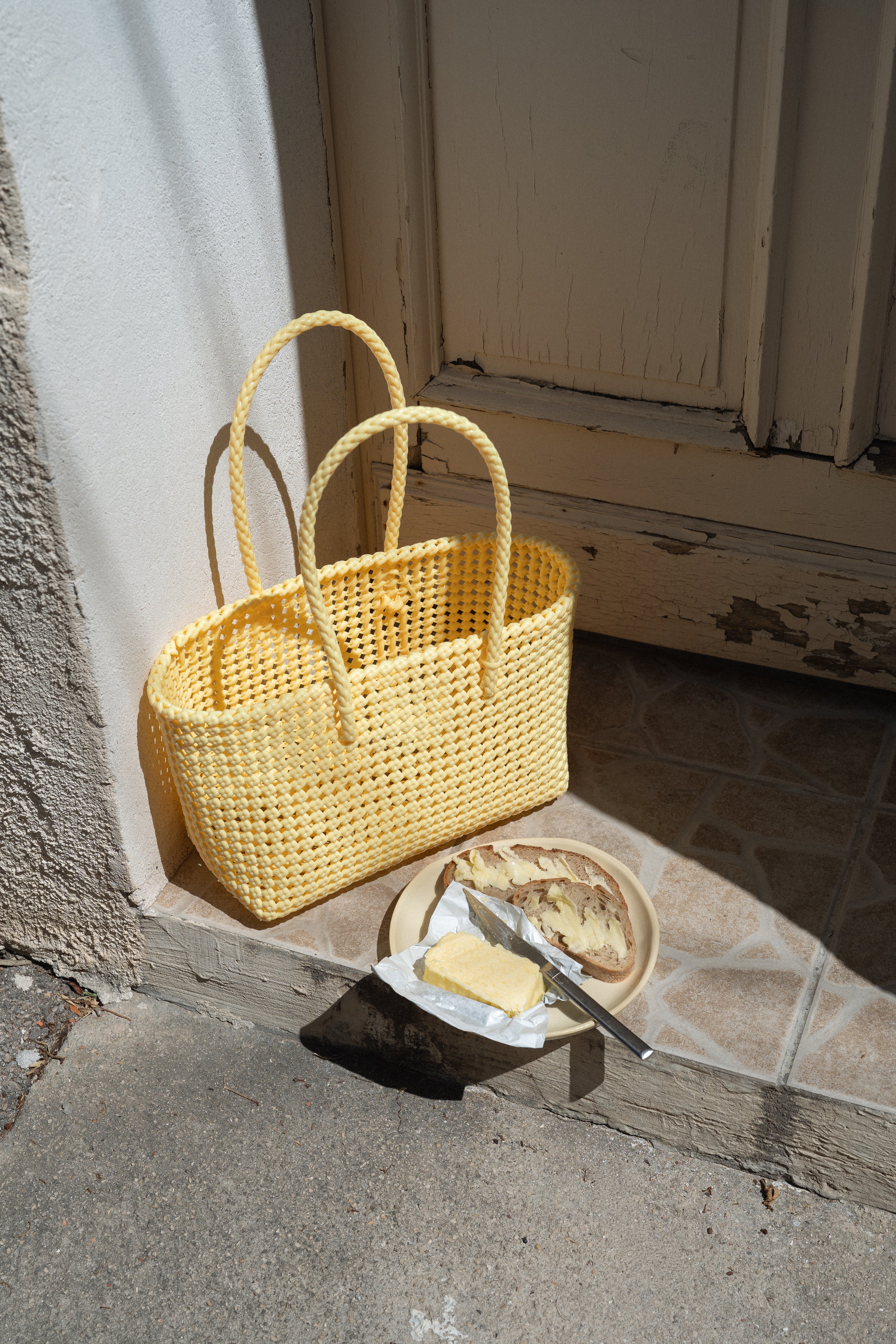 N°347M - SAC PANIER TRESSÉ MAIN - MOYEN - crème