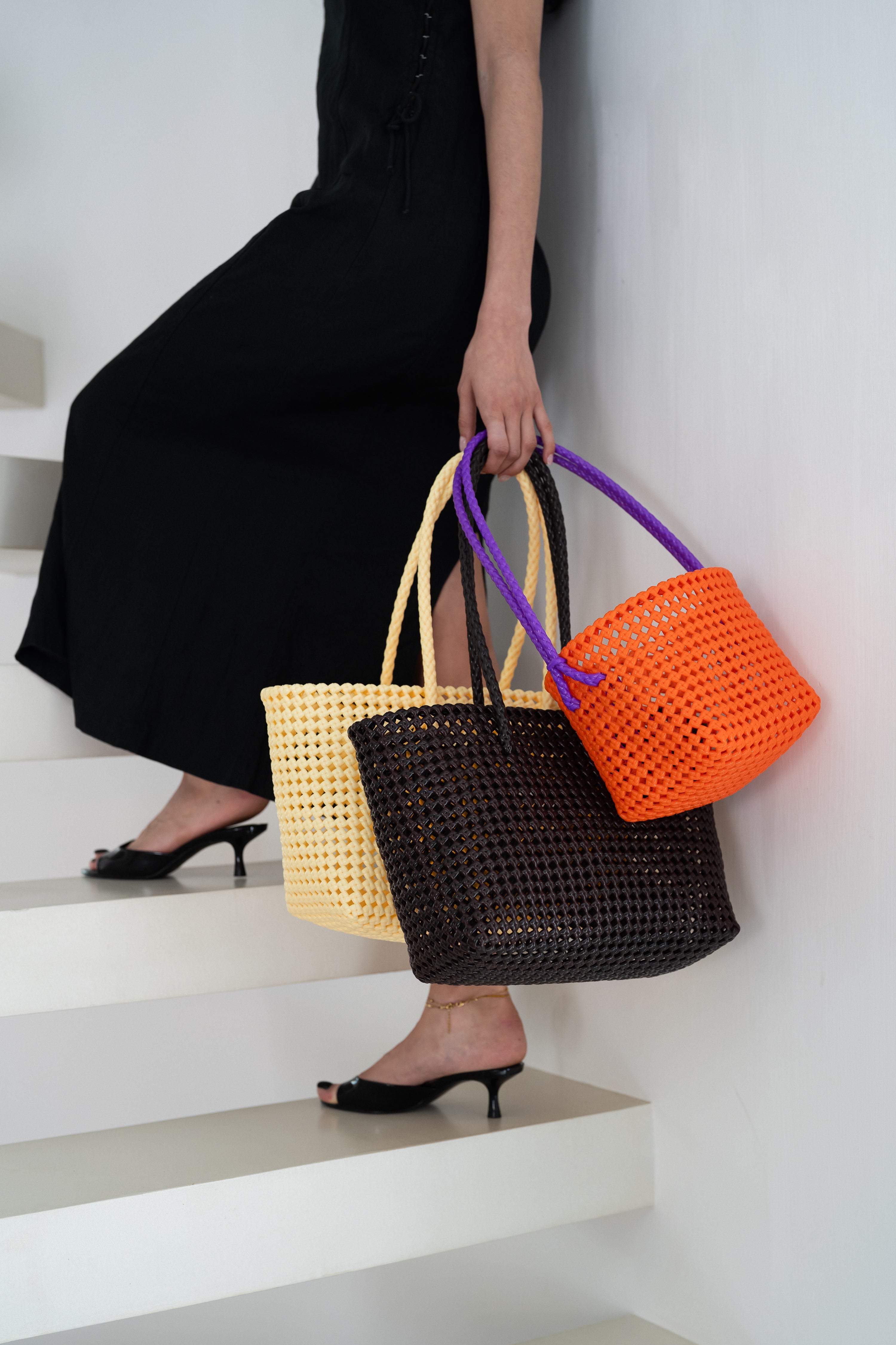 N°347M - SAC PANIER TRESSÉ MAIN - MOYEN - crème