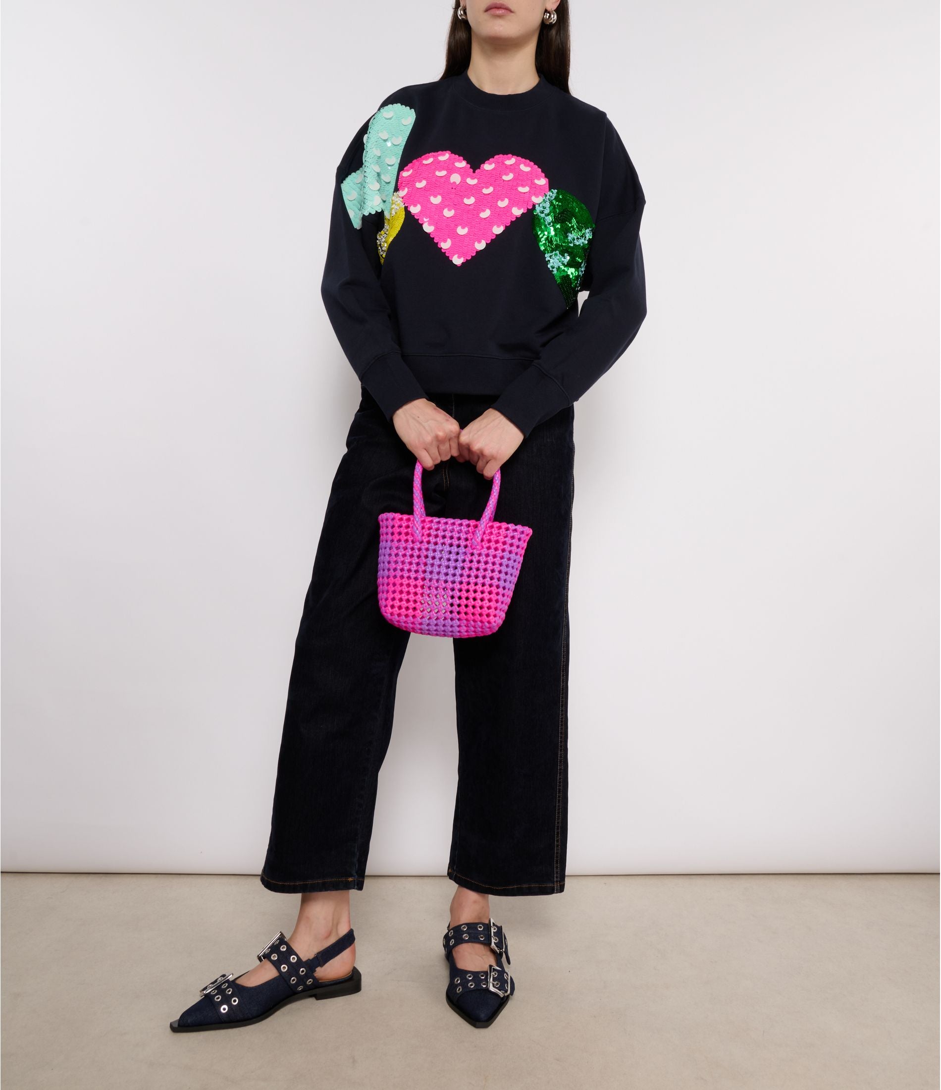 No. 88XS - Hand-braided basket bag - mini - purple & neon pink