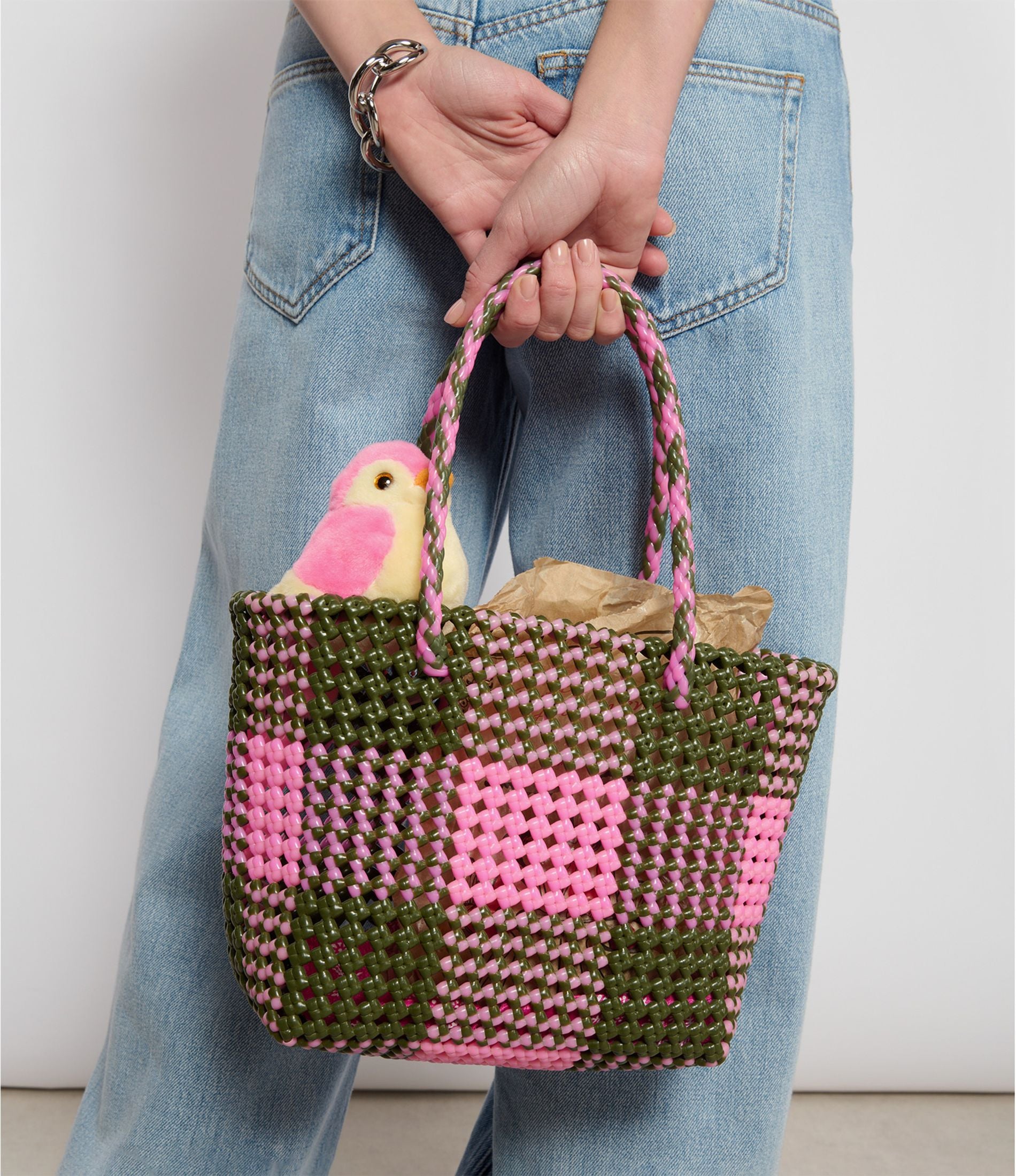 N°23S - SAC PANIER ARCHIVES - PETIT - kaki & rose clair