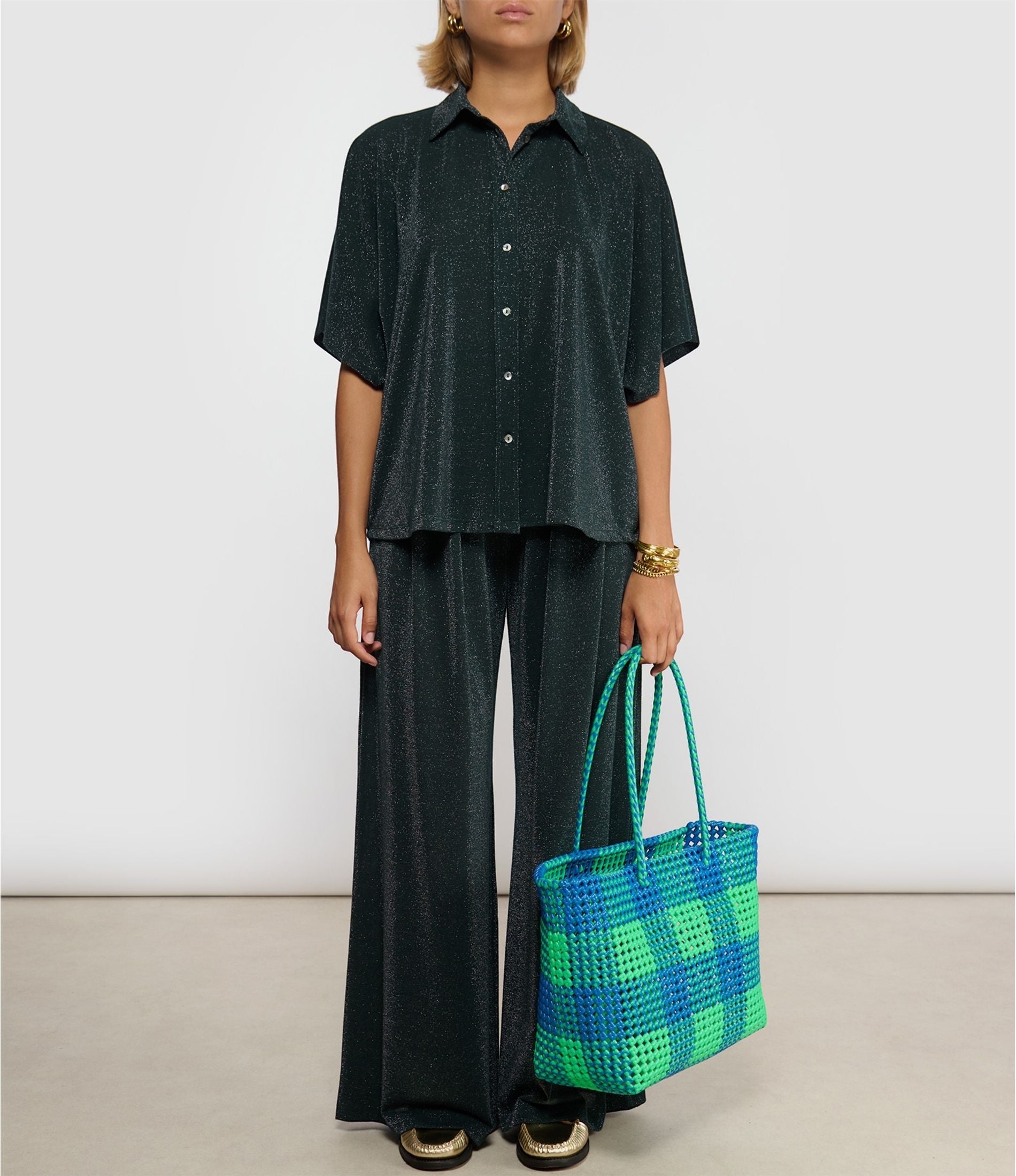 N°49L - SAC PANIER IMPARFAIT - GRAND - vert fluo & bleu foncé