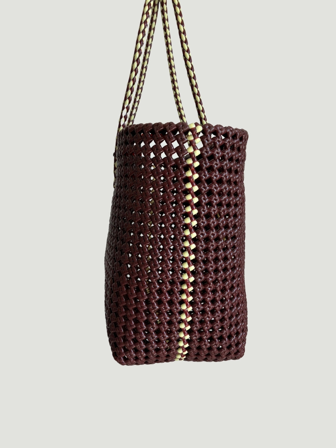 N°257L bis - SAC PANIER TRESSÉ MAIN - GRAND - bordeaux & crème