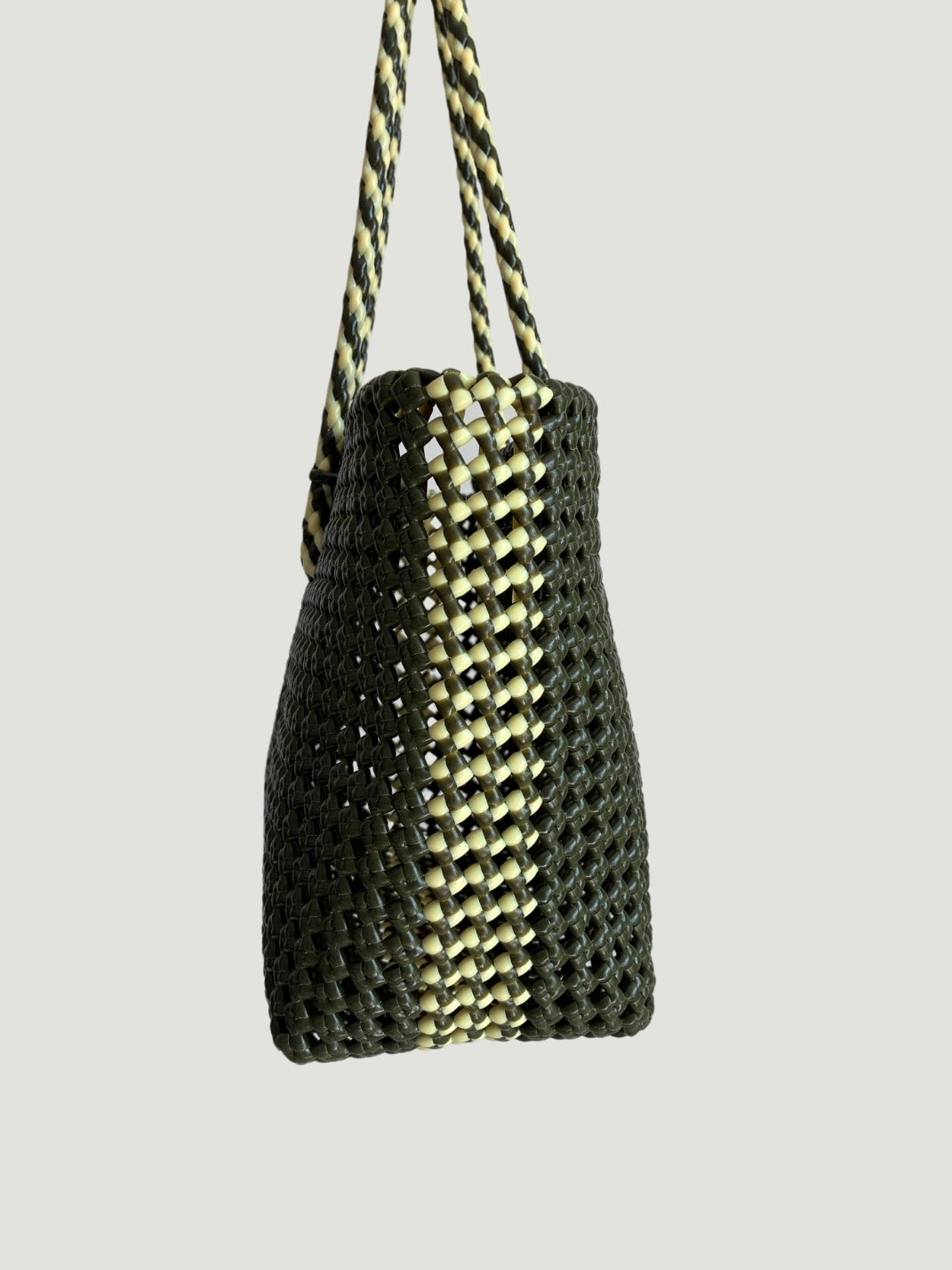 No. 45M bis - HAND-BRAIDSTAKEN BASKET BAG - MEDIUM - khaki &amp; cream