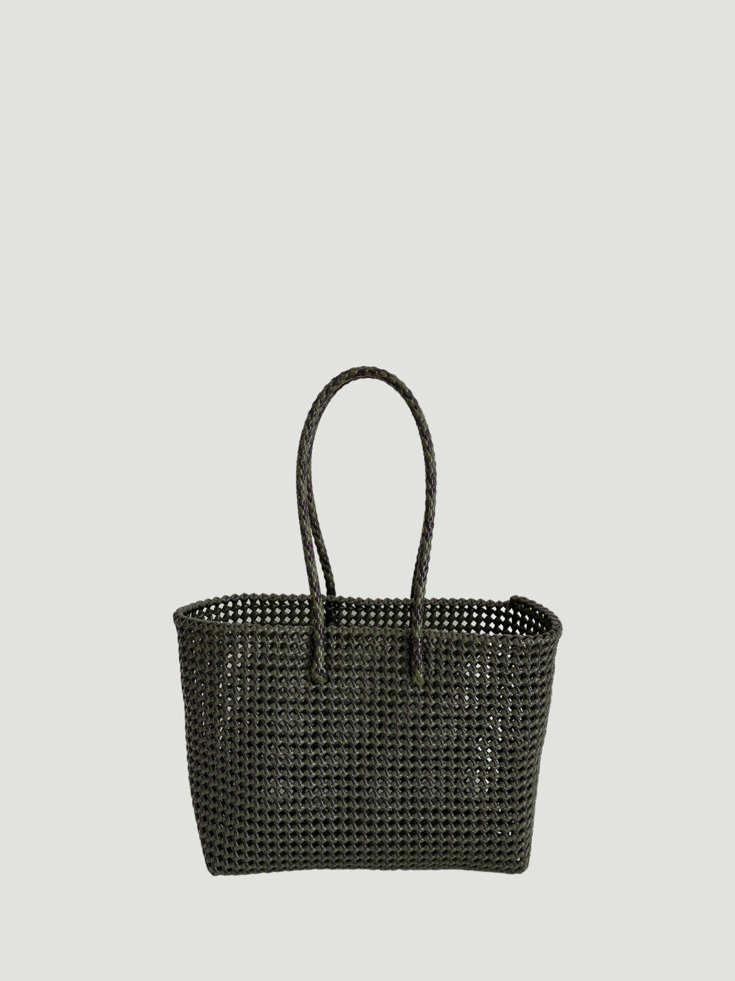 No. 254M bis - HAND-WOVEN BASKET BAG - MEDIUM - khaki & brown