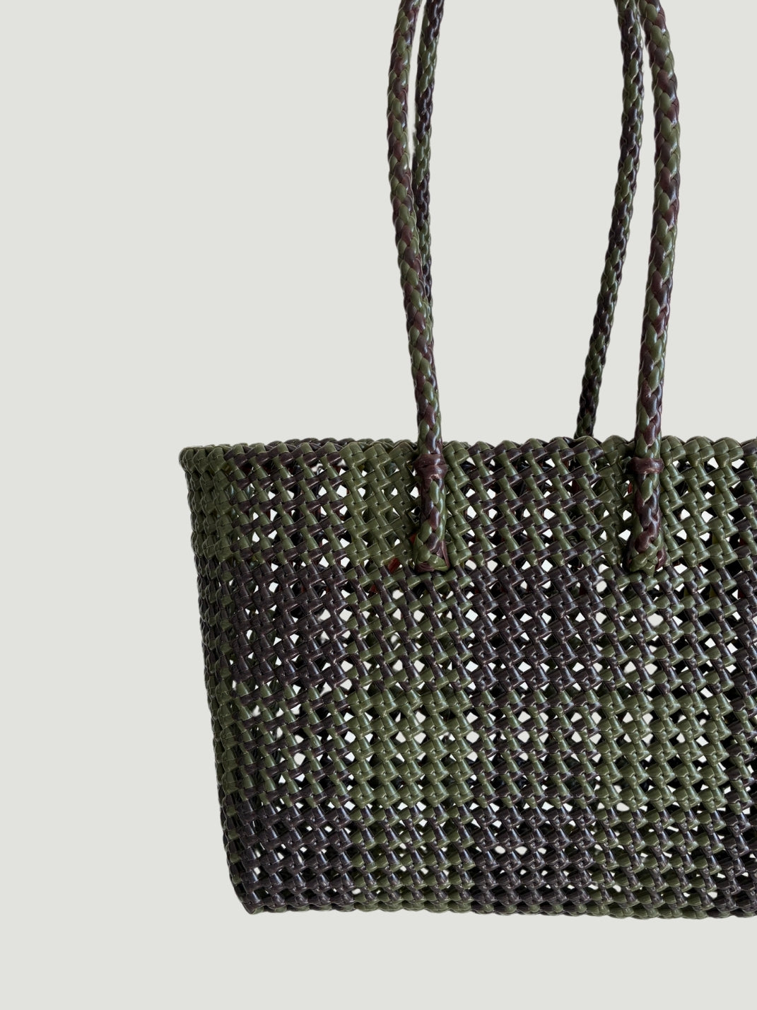 No. 254M - HAND-WOVEN BASKET BAG - MEDIUM - khaki & brown