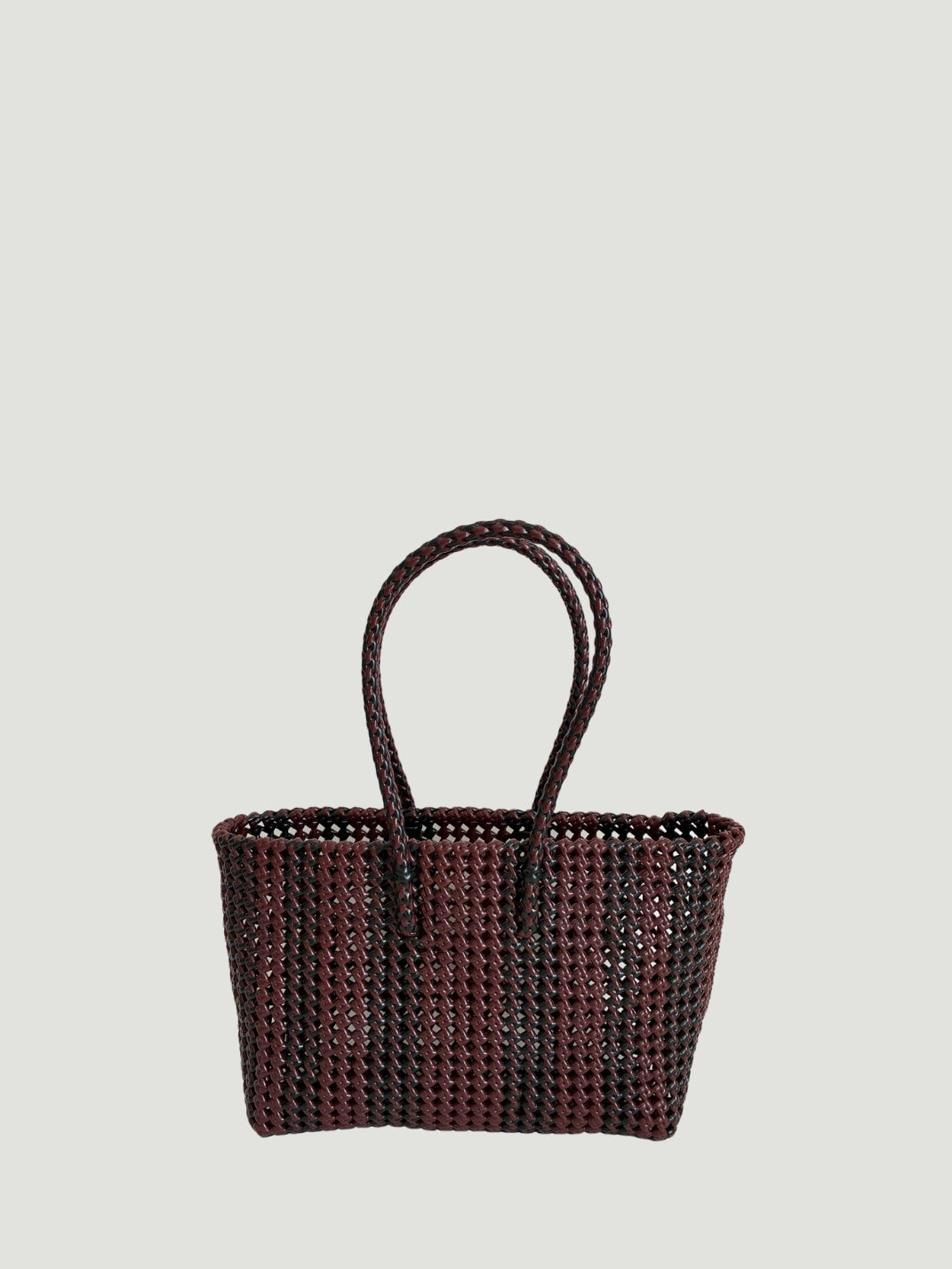 No. 505M - HAND-WOVEN BASKET BAG - MEDIUM - black & burgundy