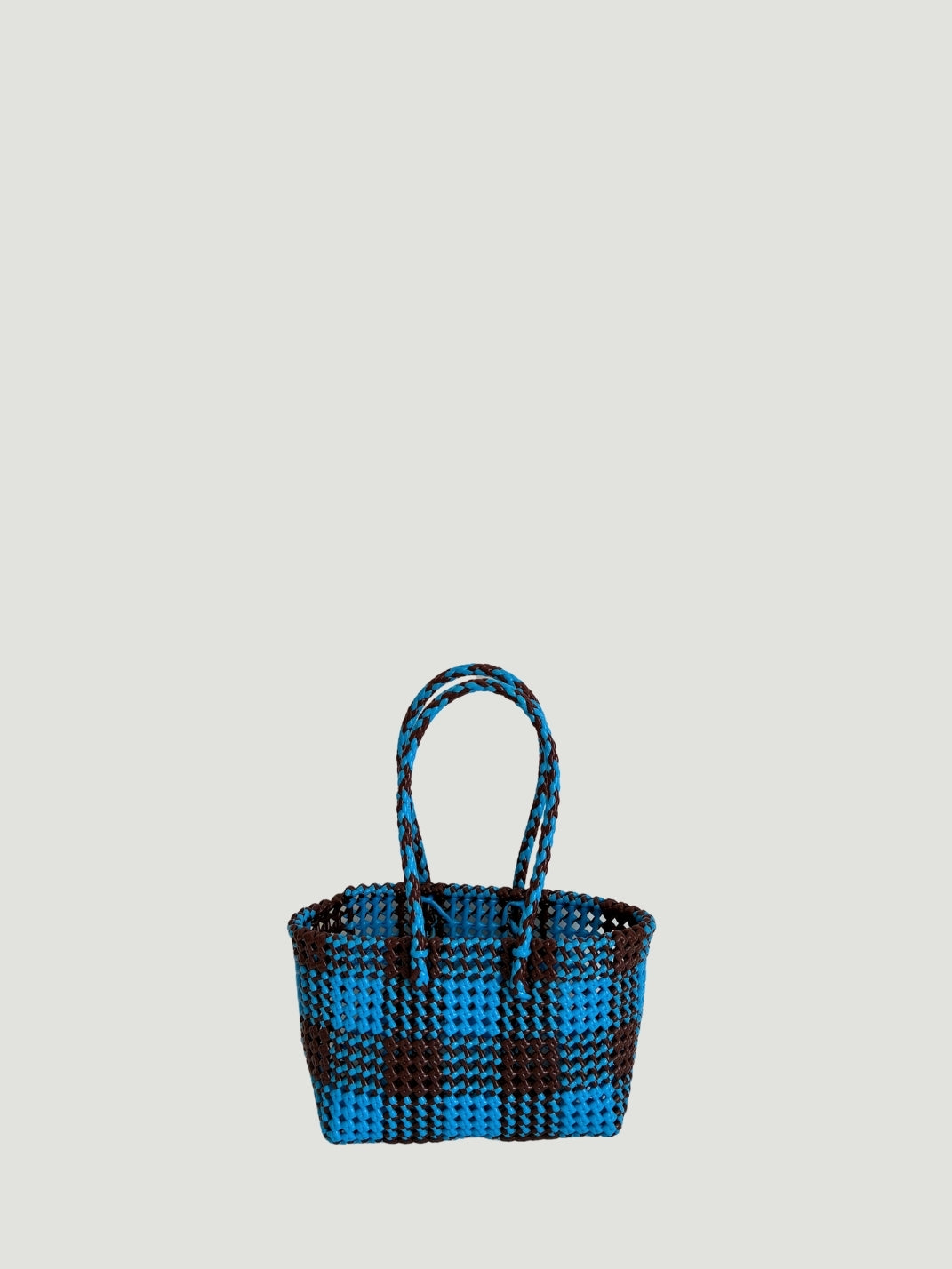 N°548S - SAC PANIER TRESSÉ MAIN - PETIT - bleu clair & bordeaux
