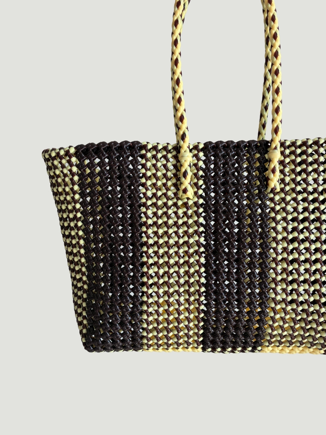 N°181L bis - SAC PANIER TRESSÉ  MAIN - GRAND - marron & crème