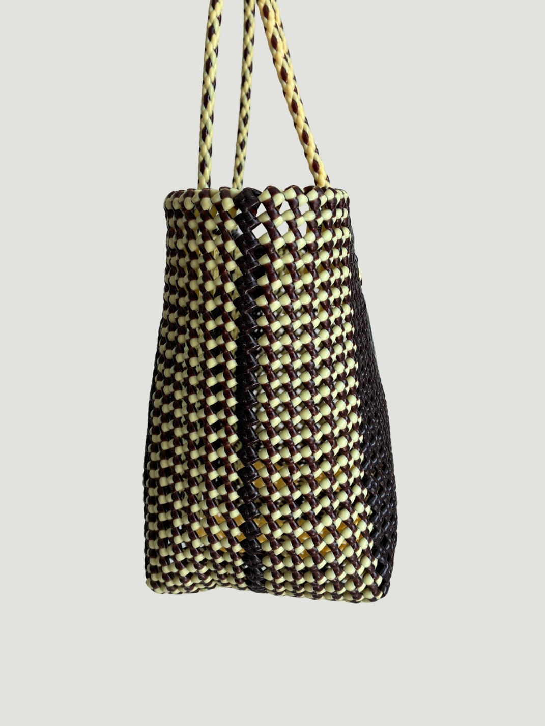 No. 181L bis - Hand-braided basket bag - large - brown &amp; cream