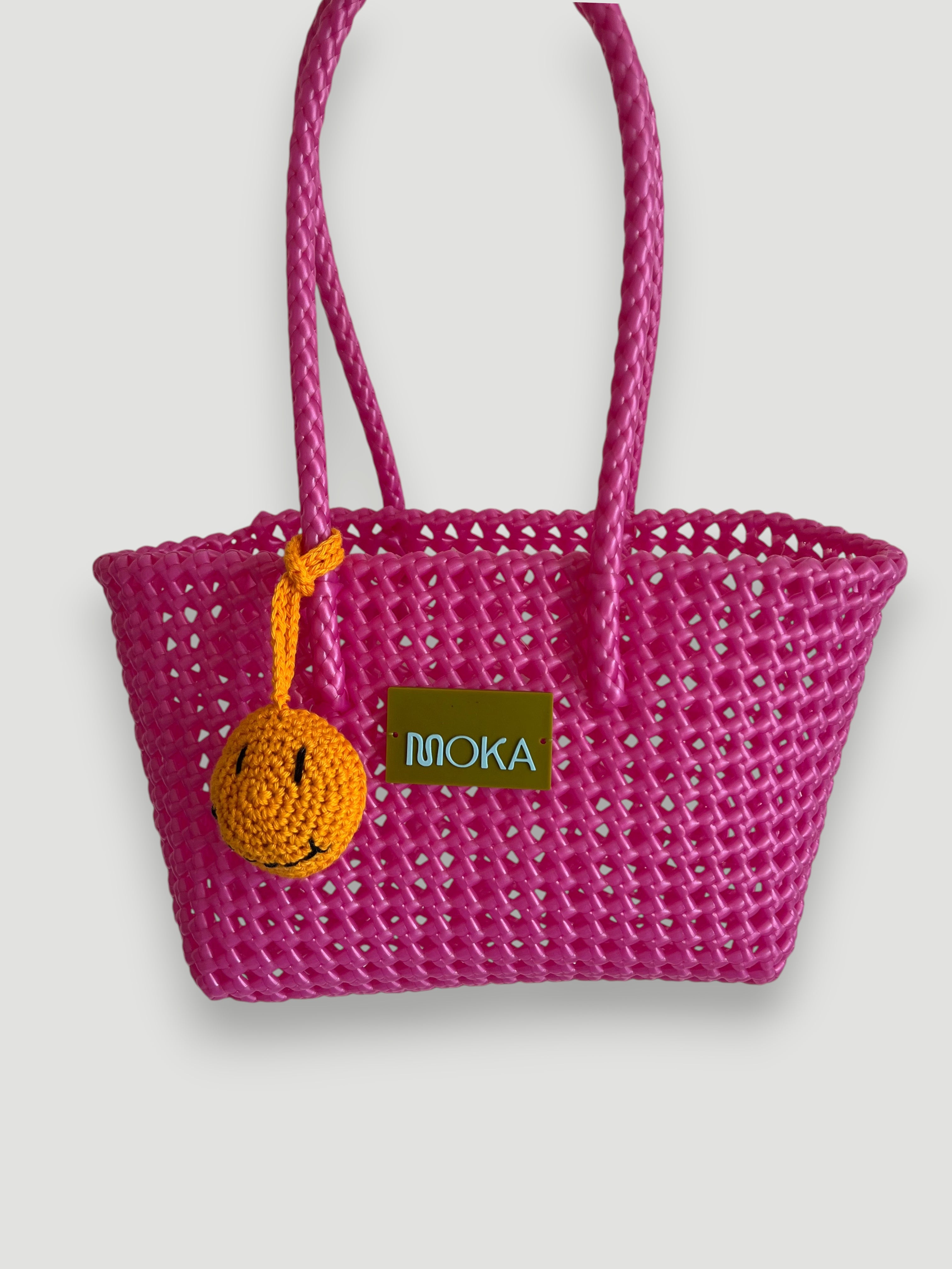 N°526S - SAC PANIER TRESSÉ MAIN - PETIT - rose foncé irisé