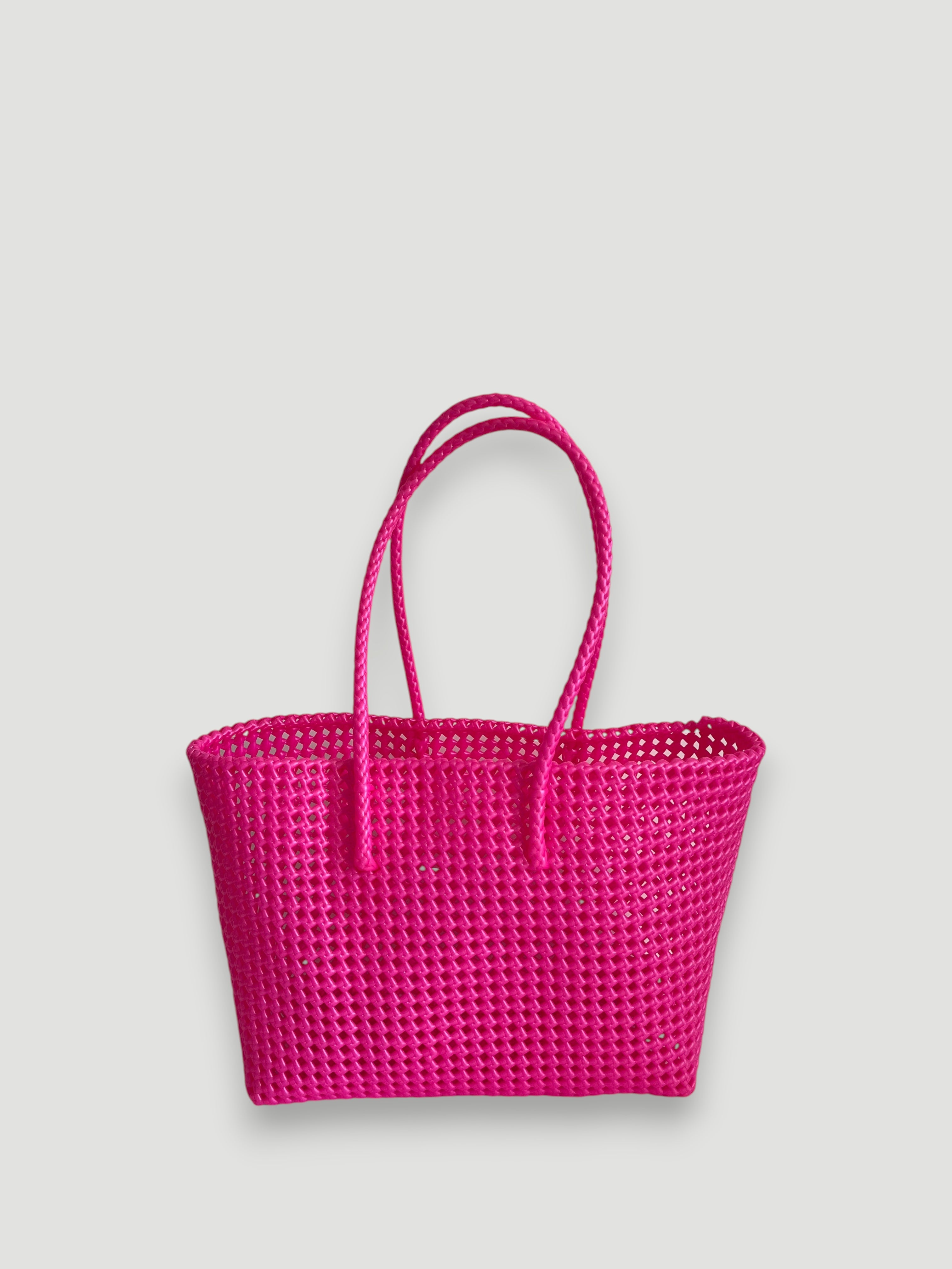 N°533L - SAC PANIER TRESSÉ MAIN - GRAND - rose fluo irisé