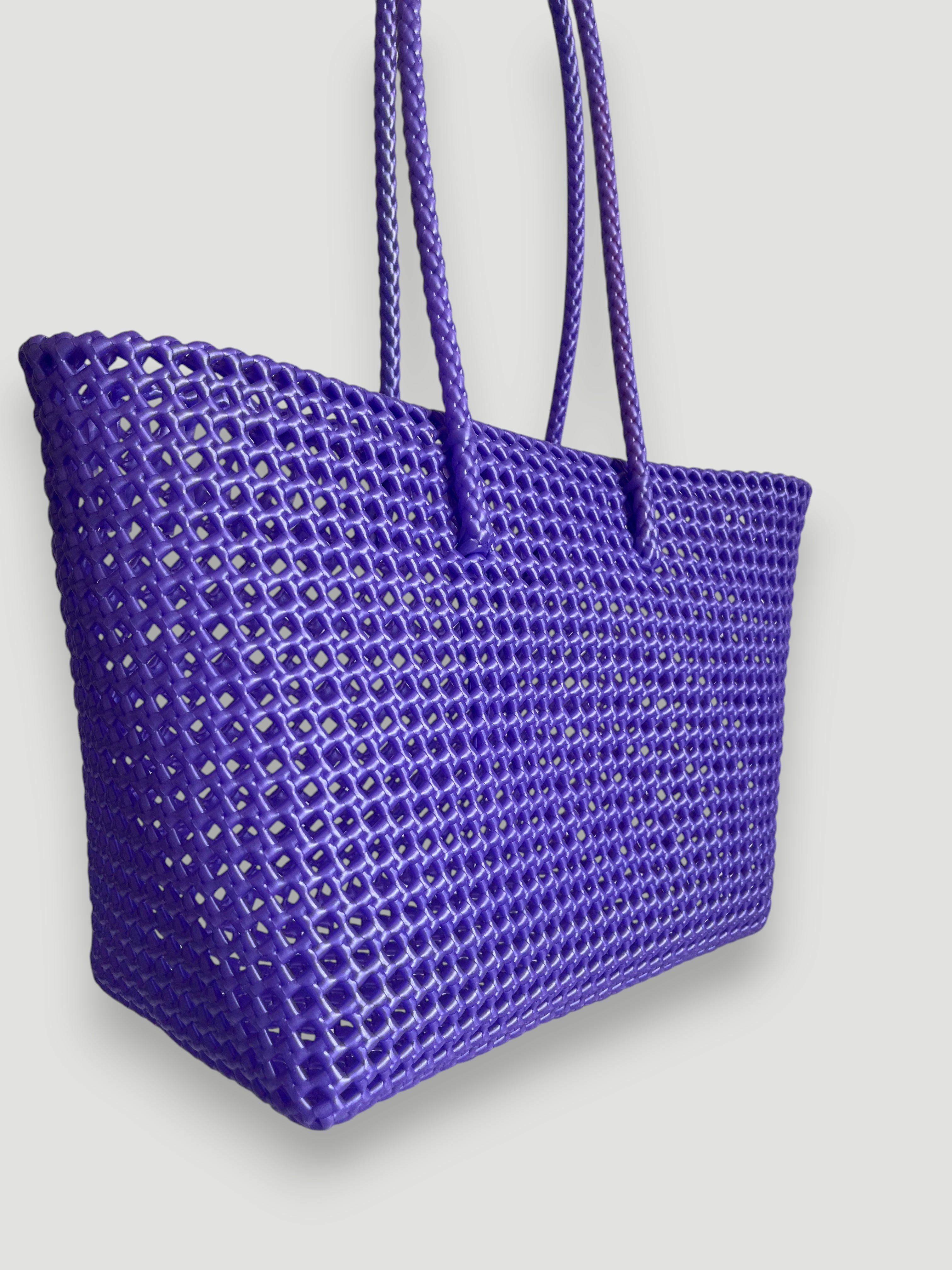 N°530L - SAC PANIER TRESSÉ MAIN - GRAND - violet irisé