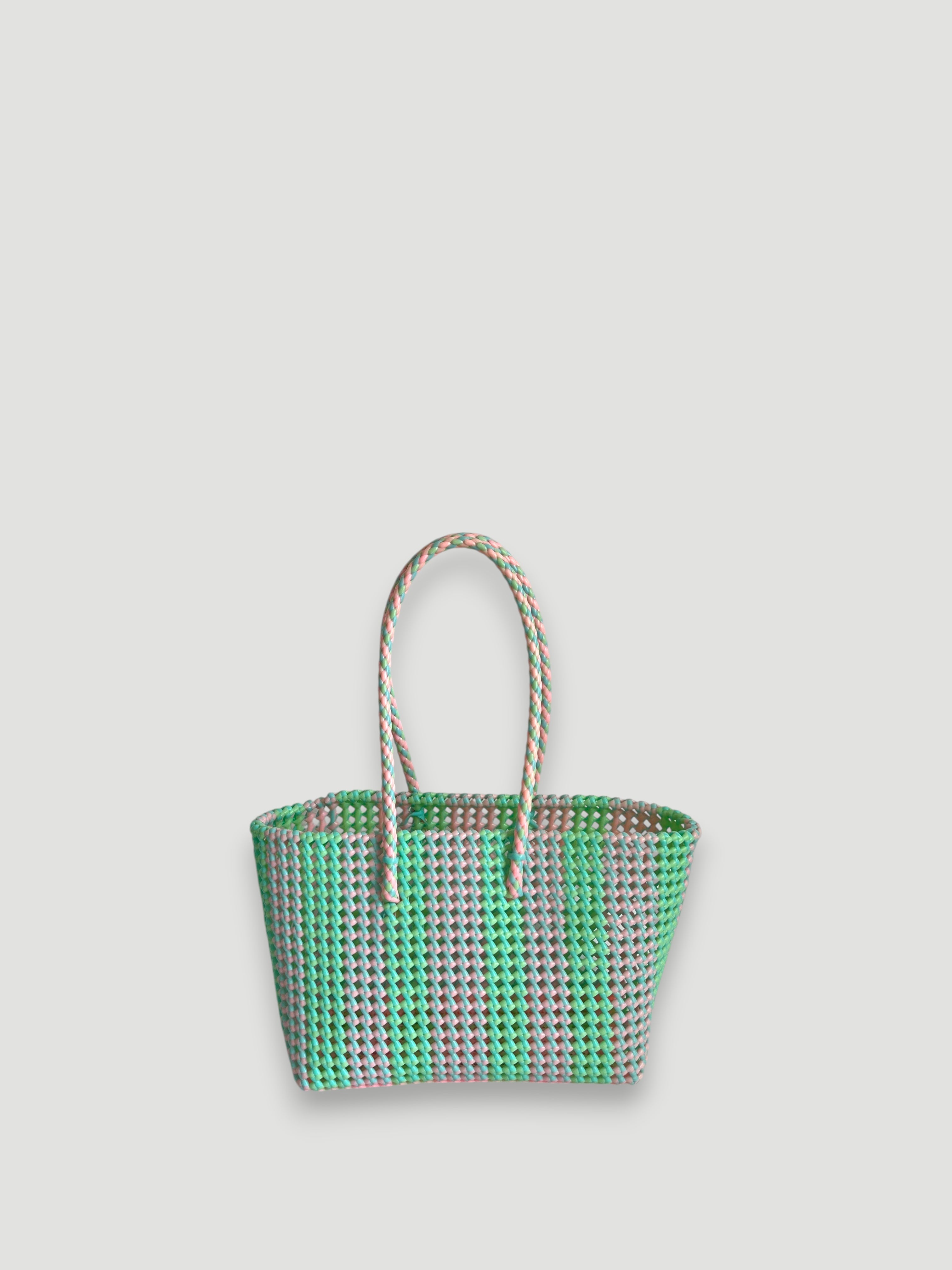 N°100M - SAC PANIER TRESSÉ MAIN - MOYEN - multicolors