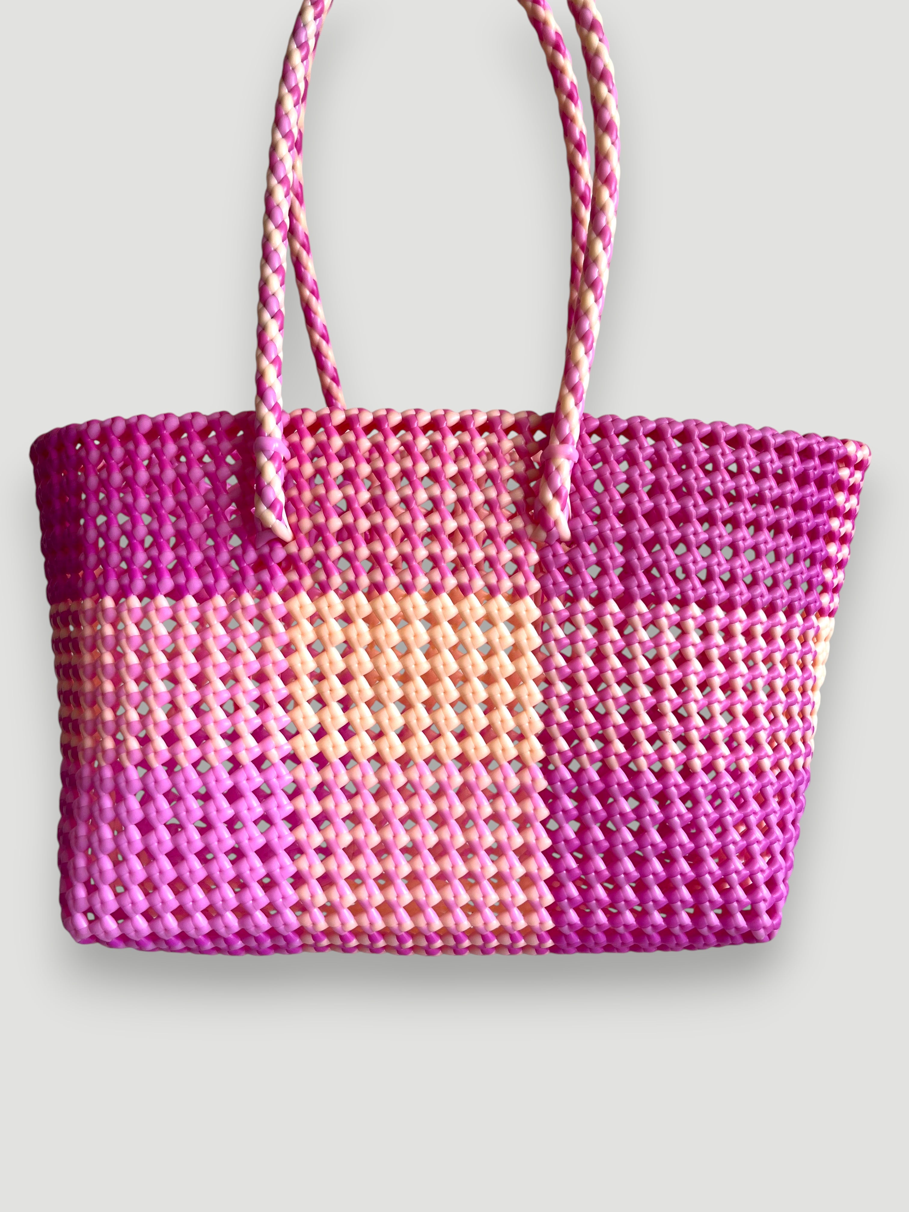 N°100M - SAC PANIER TRESSÉ MAIN - MOYEN - multicolors