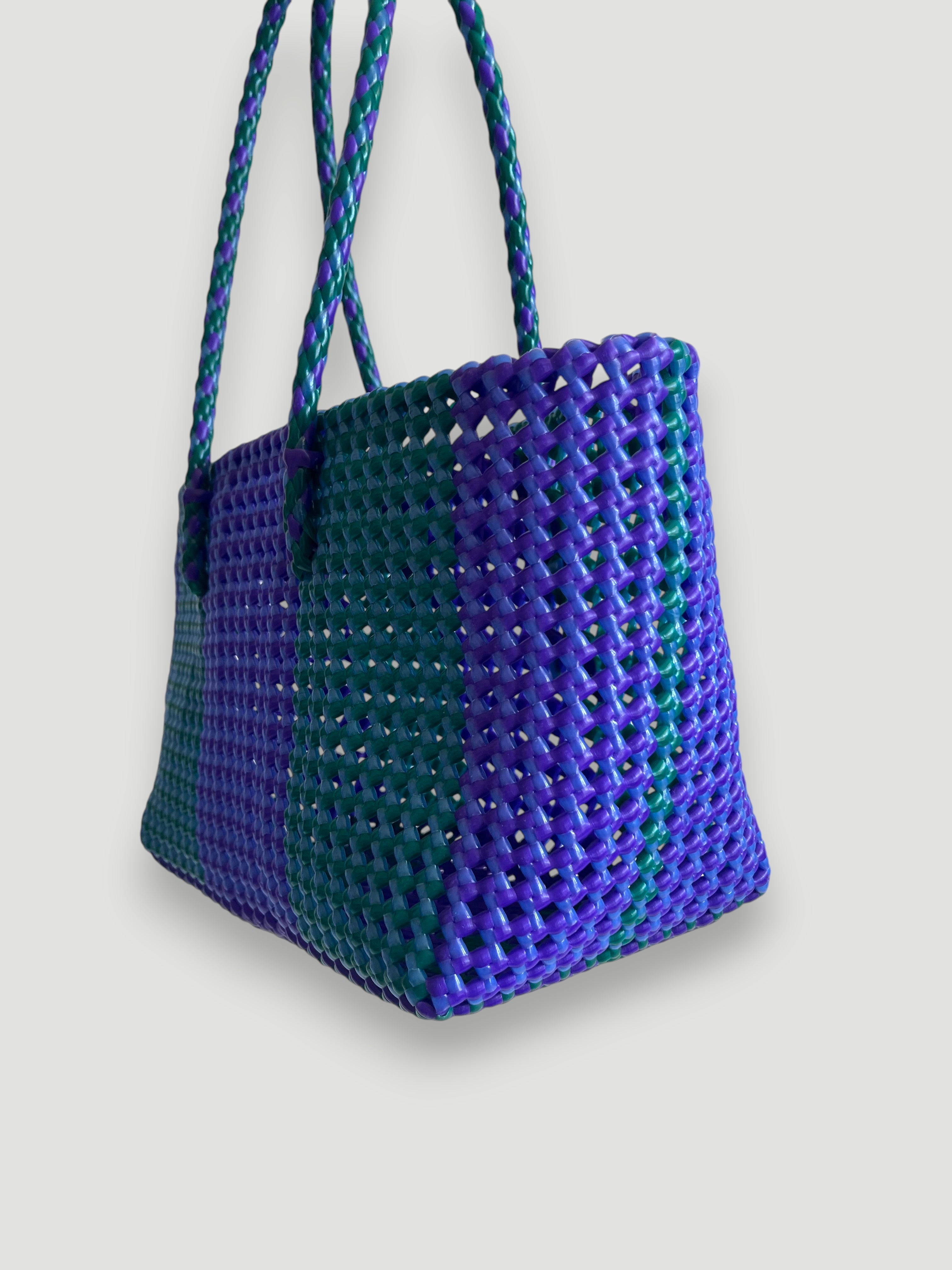 N°100M - SAC PANIER TRESSÉ MAIN - MOYEN - multicolors