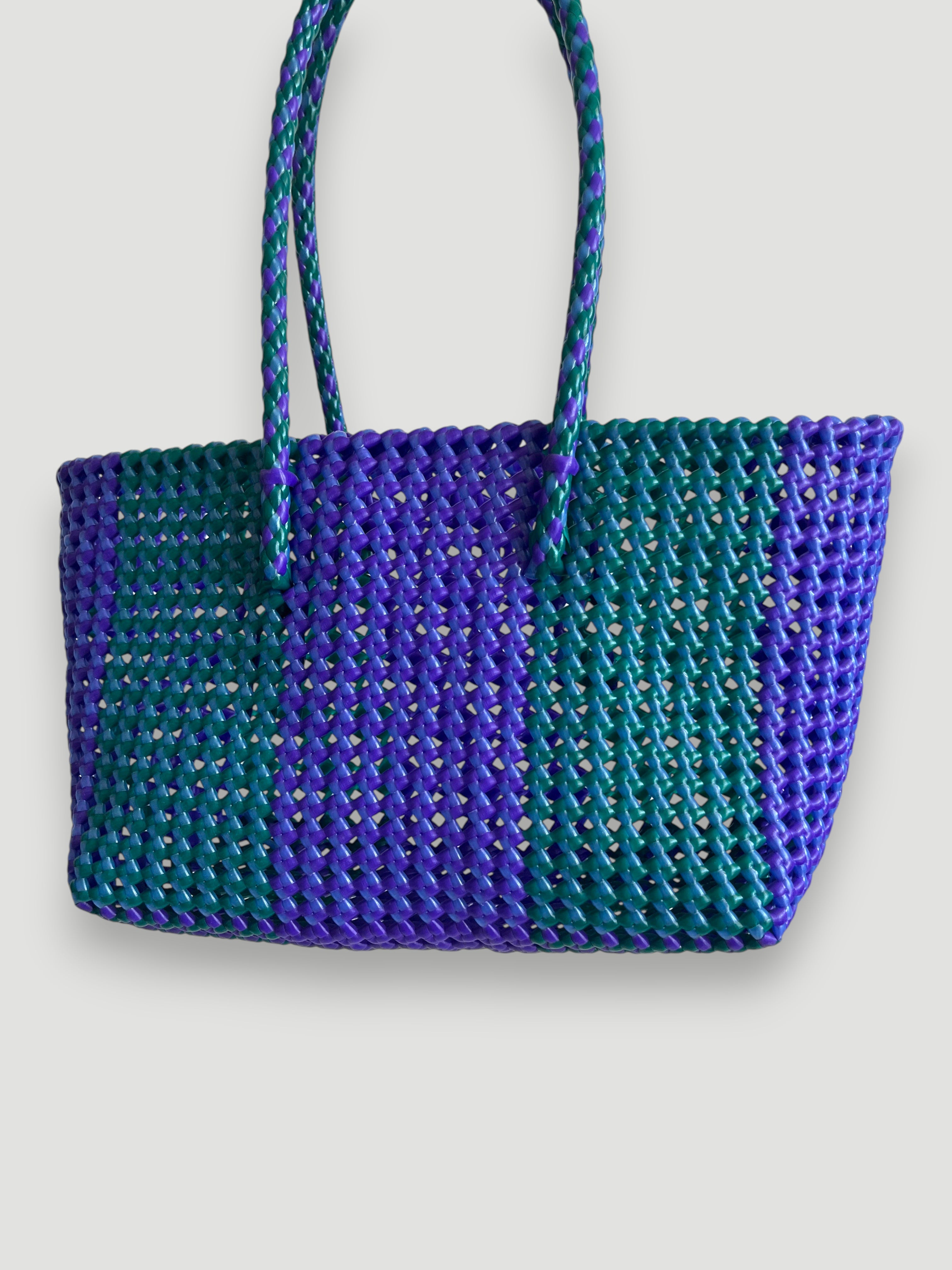 N°100M - SAC PANIER TRESSÉ MAIN - MOYEN - multicolors