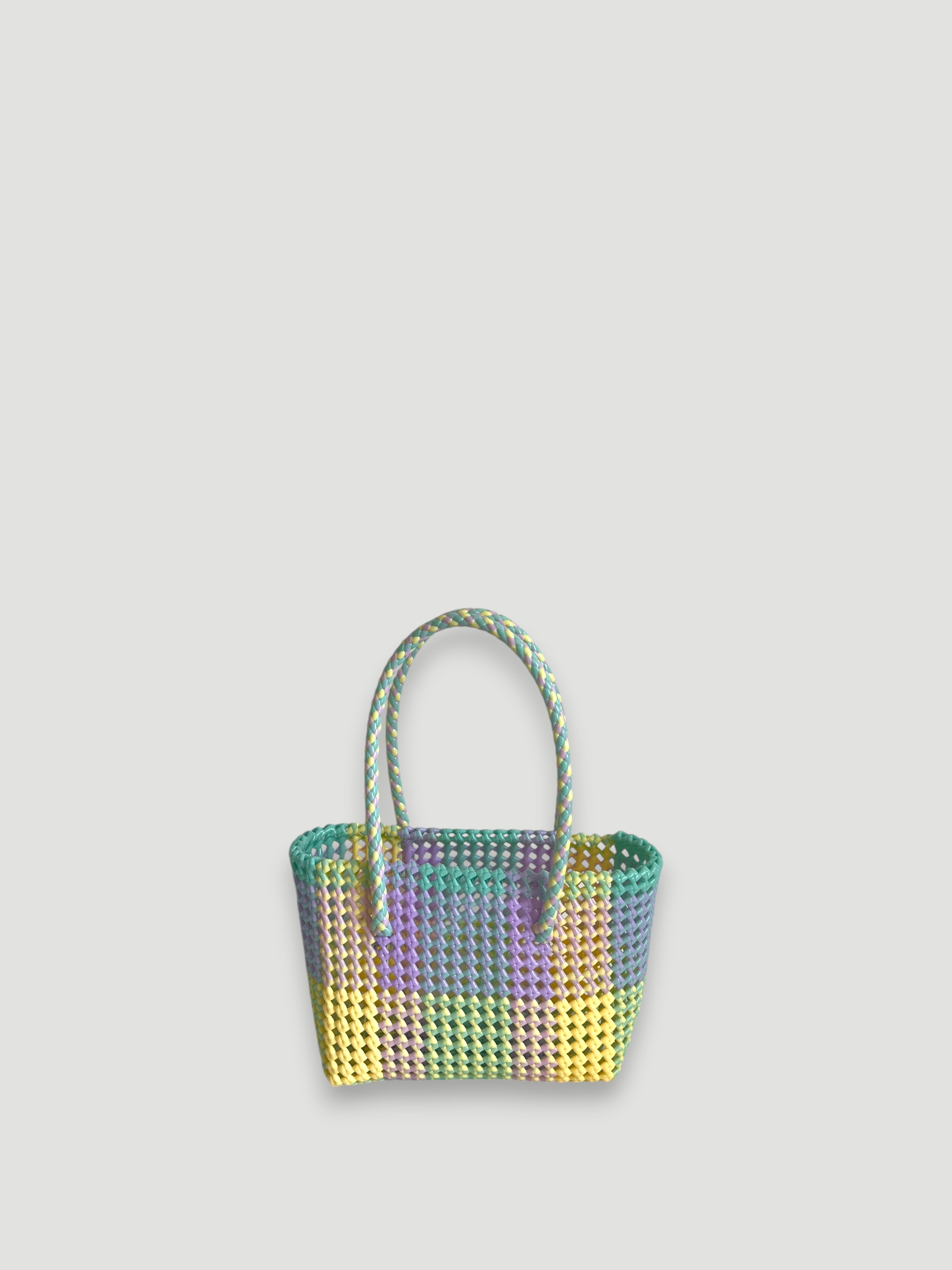 N°100S - SAC PANIER TRESSÉ MAIN - PETIT - multicolors