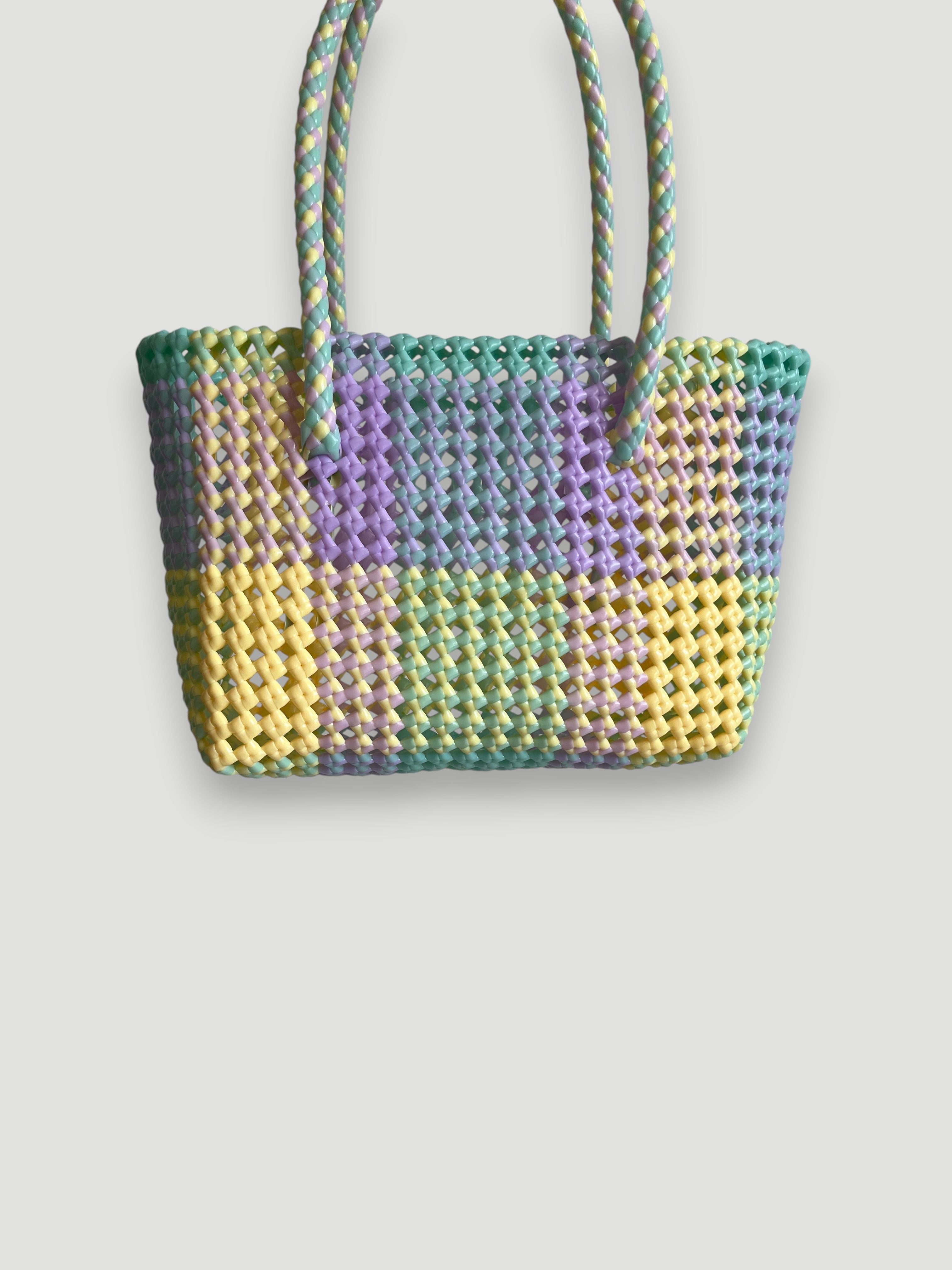 N°100S - SAC PANIER TRESSÉ MAIN - PETIT - multicolors