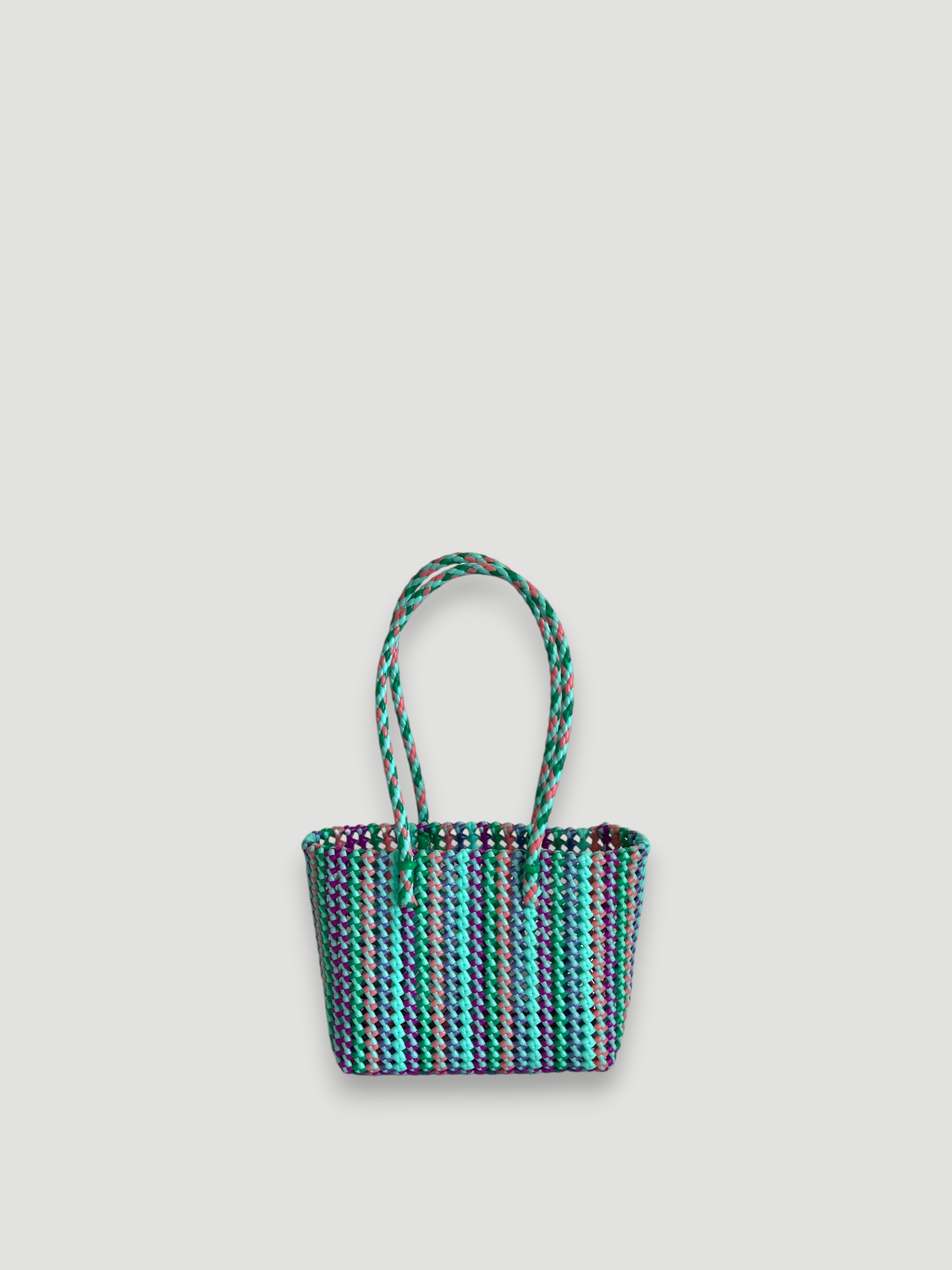 N°100S - SAC PANIER TRESSÉ MAIN - PETIT - multicolors