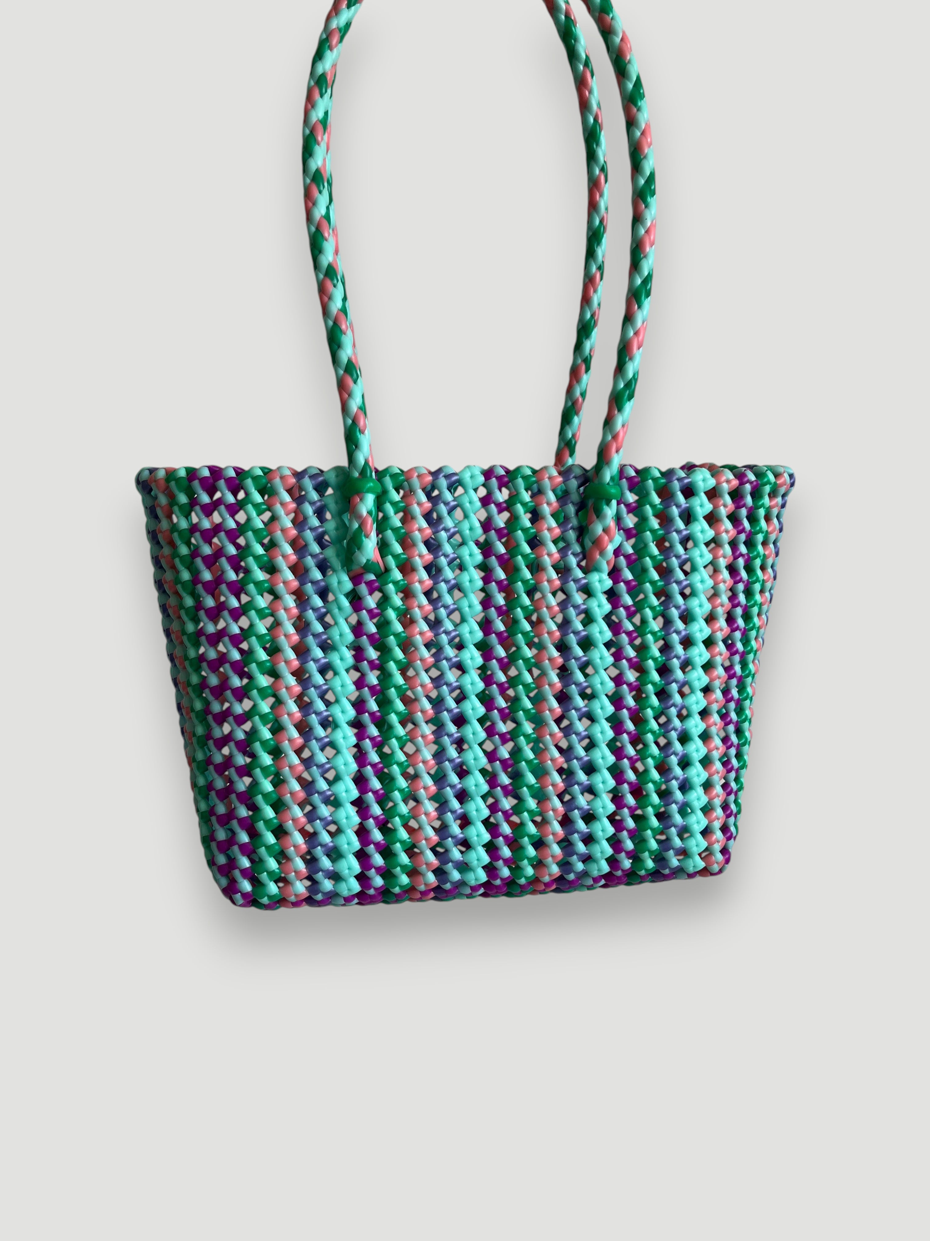 N°100S - SAC PANIER TRESSÉ MAIN - PETIT - multicolors