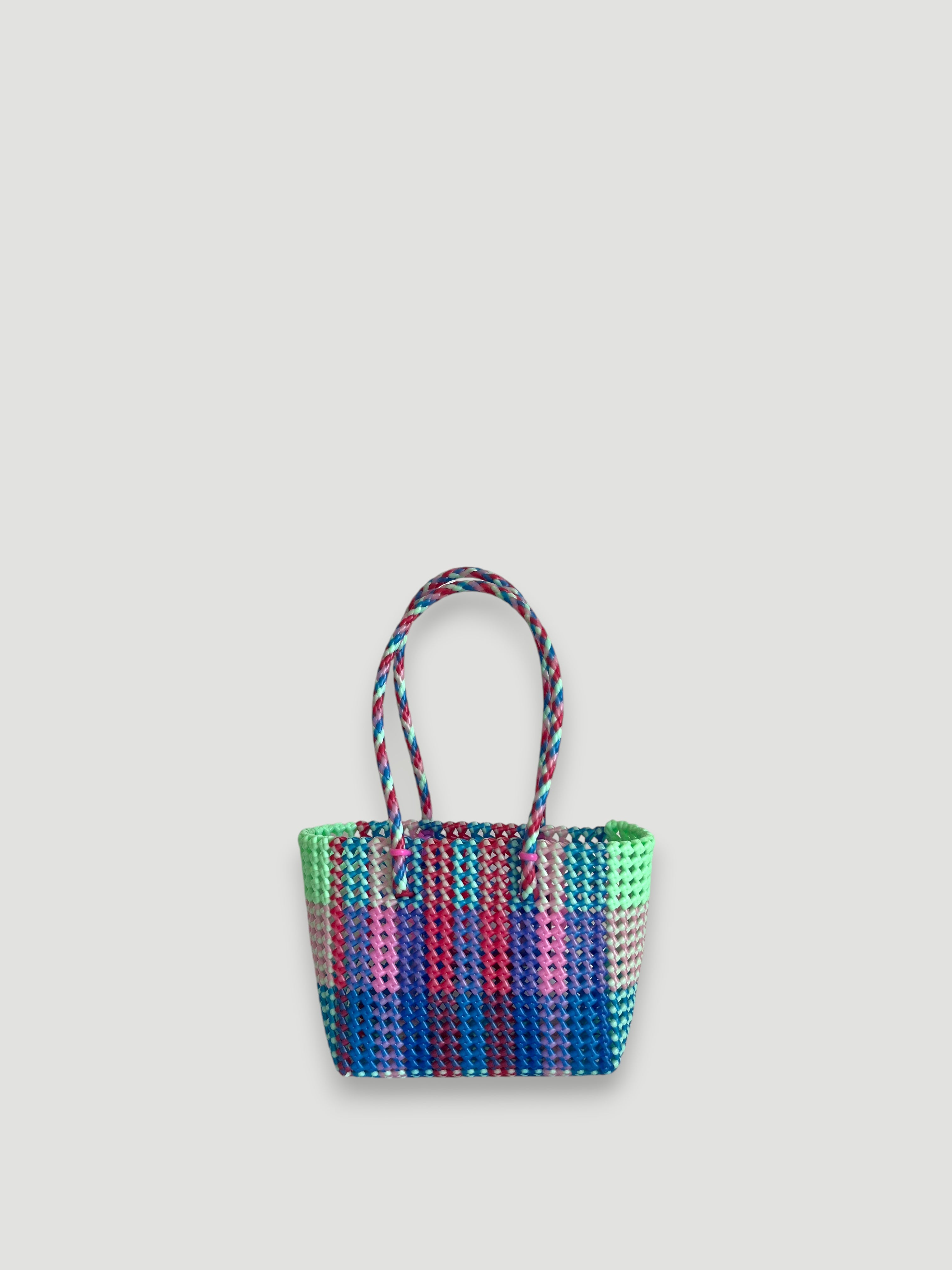 N°100S - SAC PANIER TRESSÉ MAIN - PETIT - multicolors
