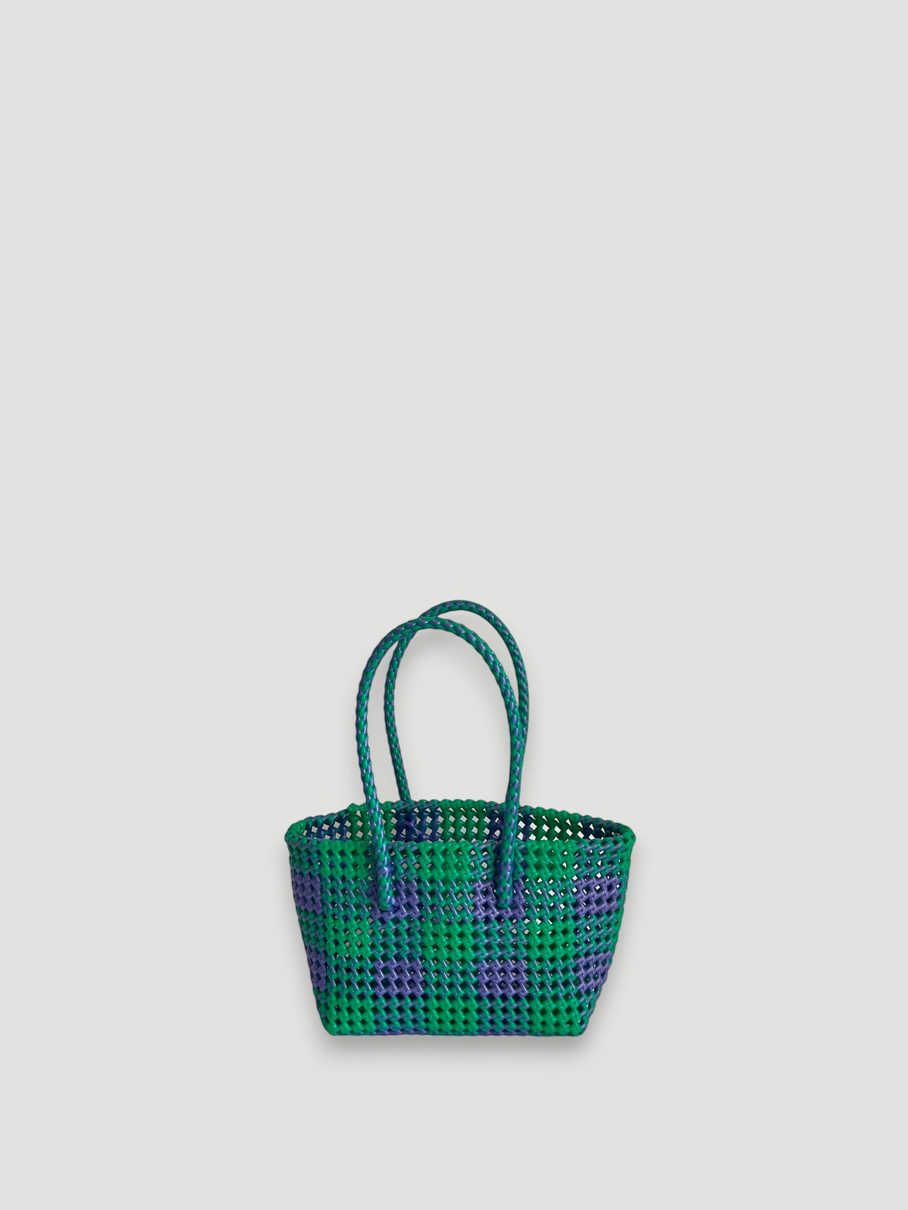 N°540S - SAC PANIER TRESSÉ MAIN - PETIT - violet irisé & vert