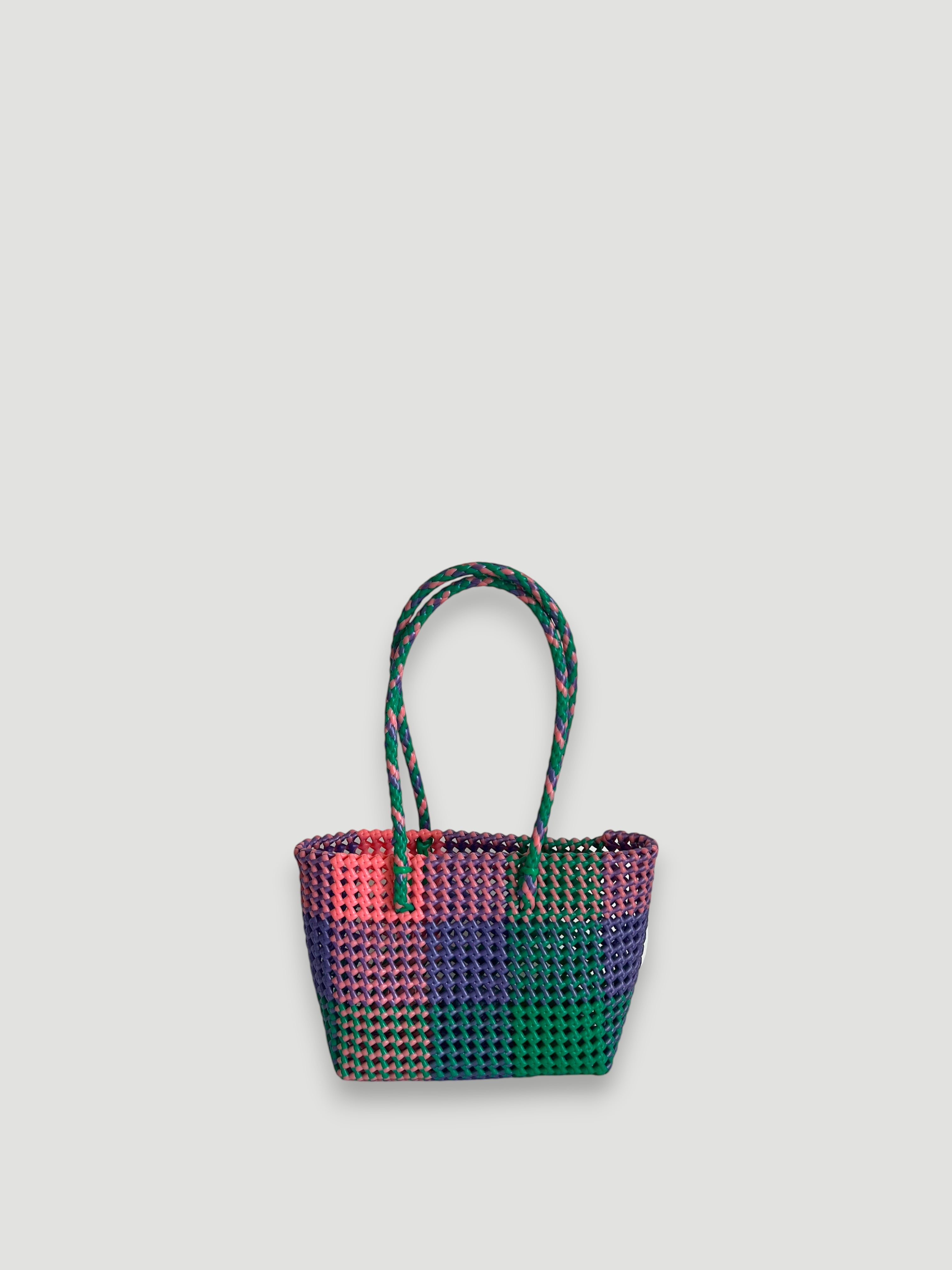 N°100S - SAC PANIER TRESSÉ MAIN - PETIT - multicolors