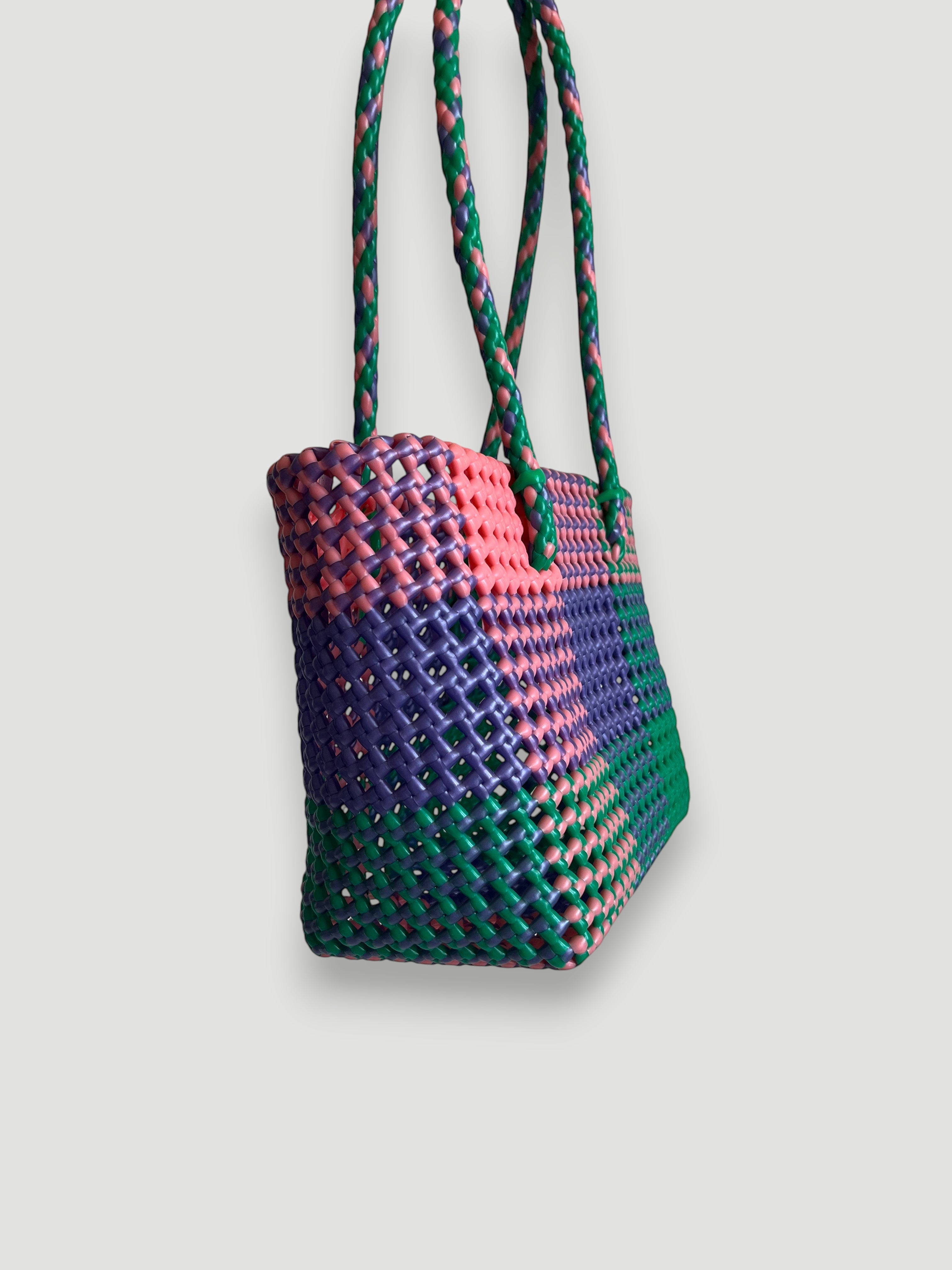 N°100S - SAC PANIER TRESSÉ MAIN - PETIT - multicolors