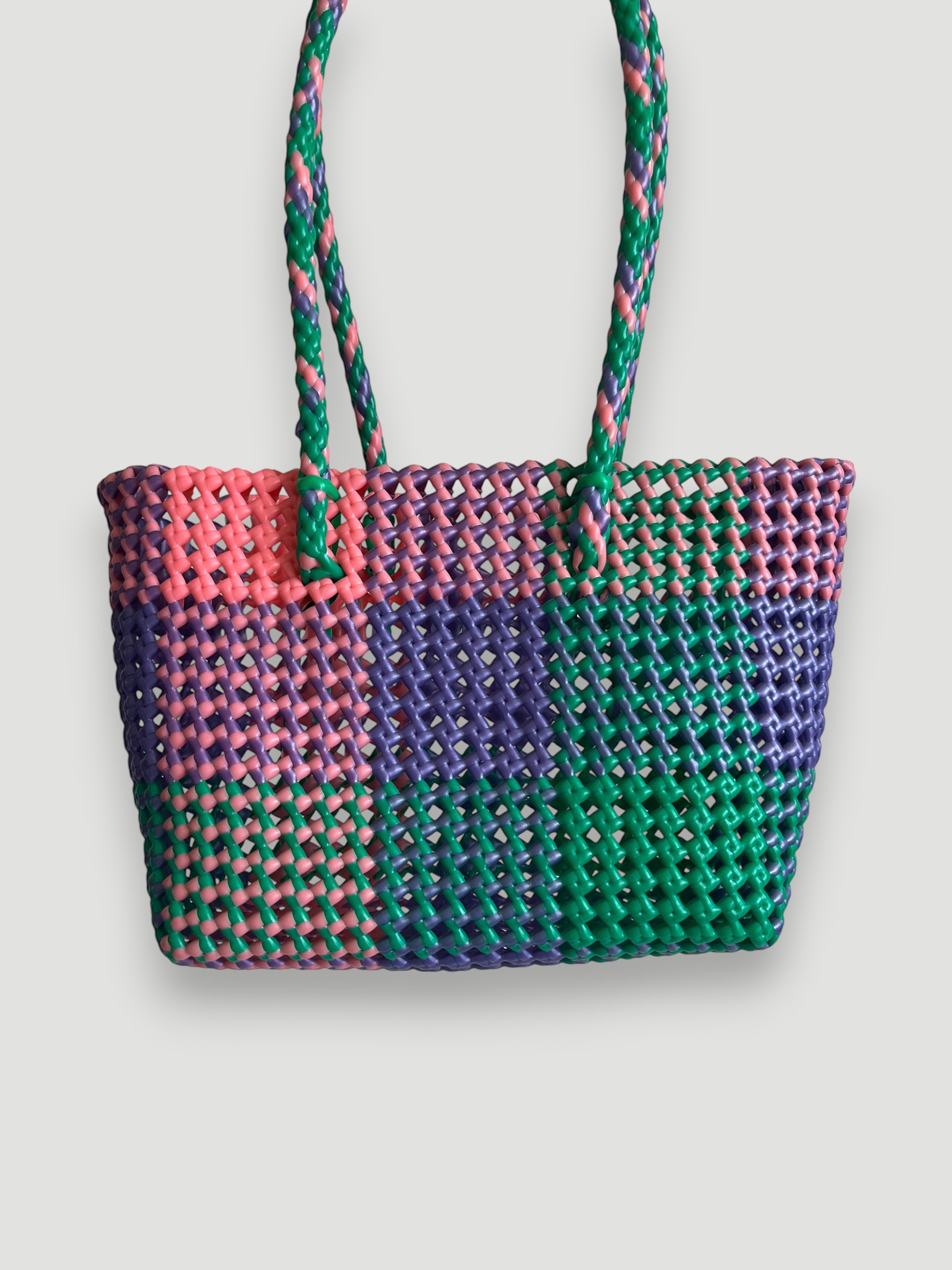 N°100S - SAC PANIER TRESSÉ MAIN - PETIT - multicolors