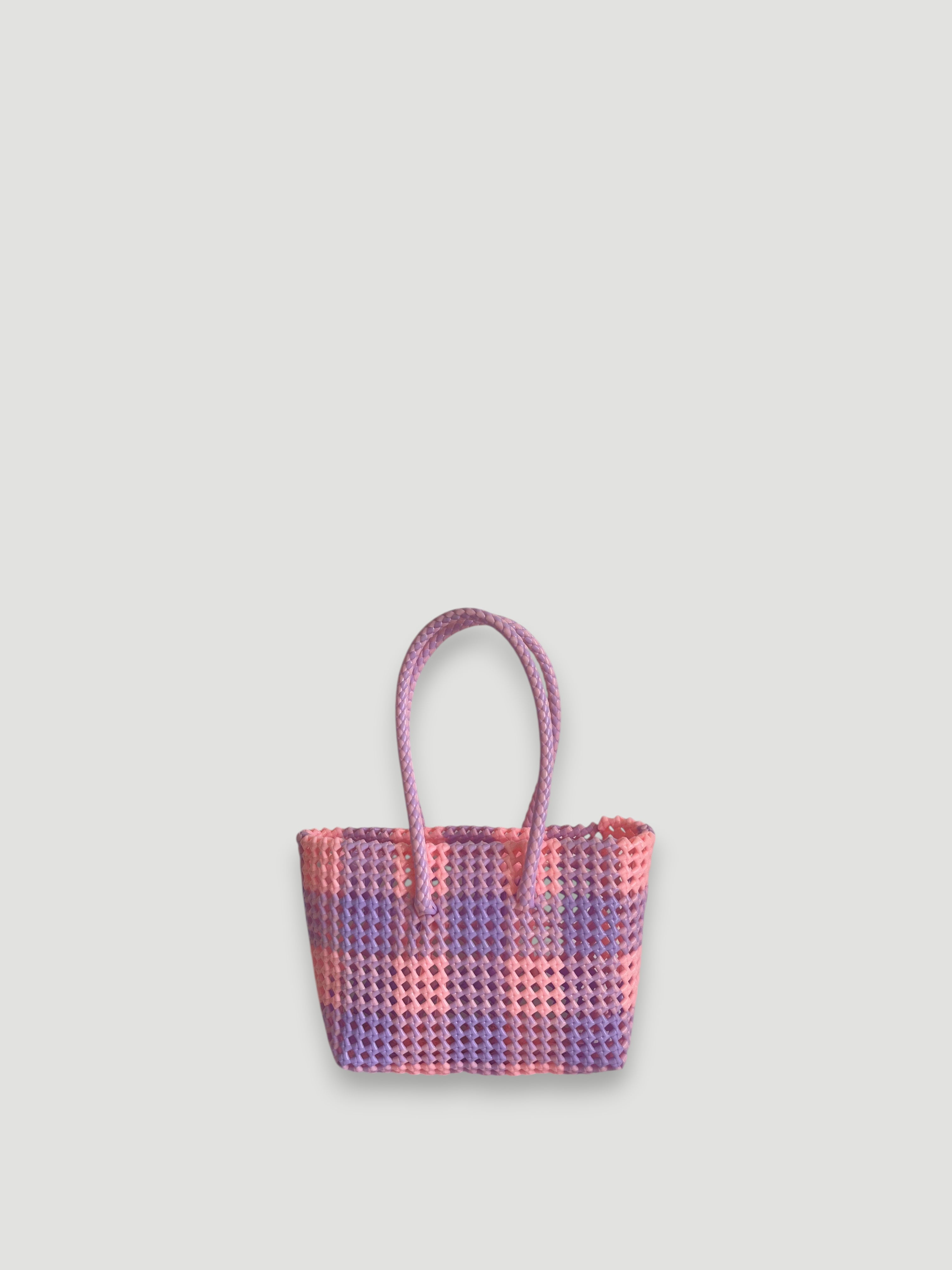 N°541S - SAC PANIER TRESSÉ MAIN - PETIT - lavande & rose pastel