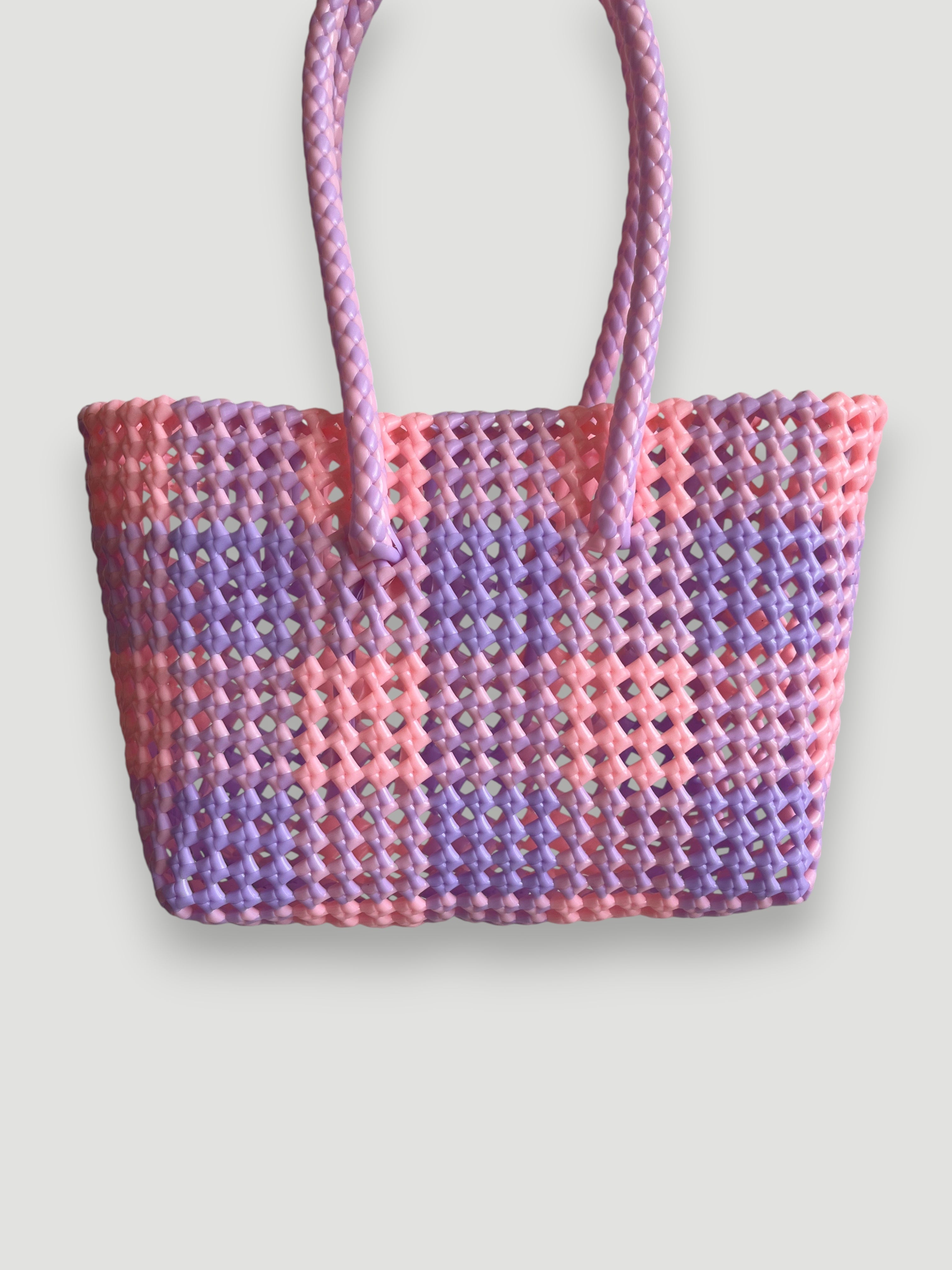 N°541S - SAC PANIER TRESSÉ MAIN - PETIT - lavande & rose pastel